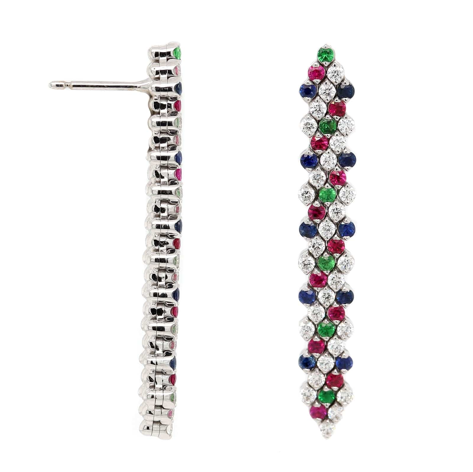 18K White Gold Diamond and Multi Gemstone Adjustable Earrings - Image 2