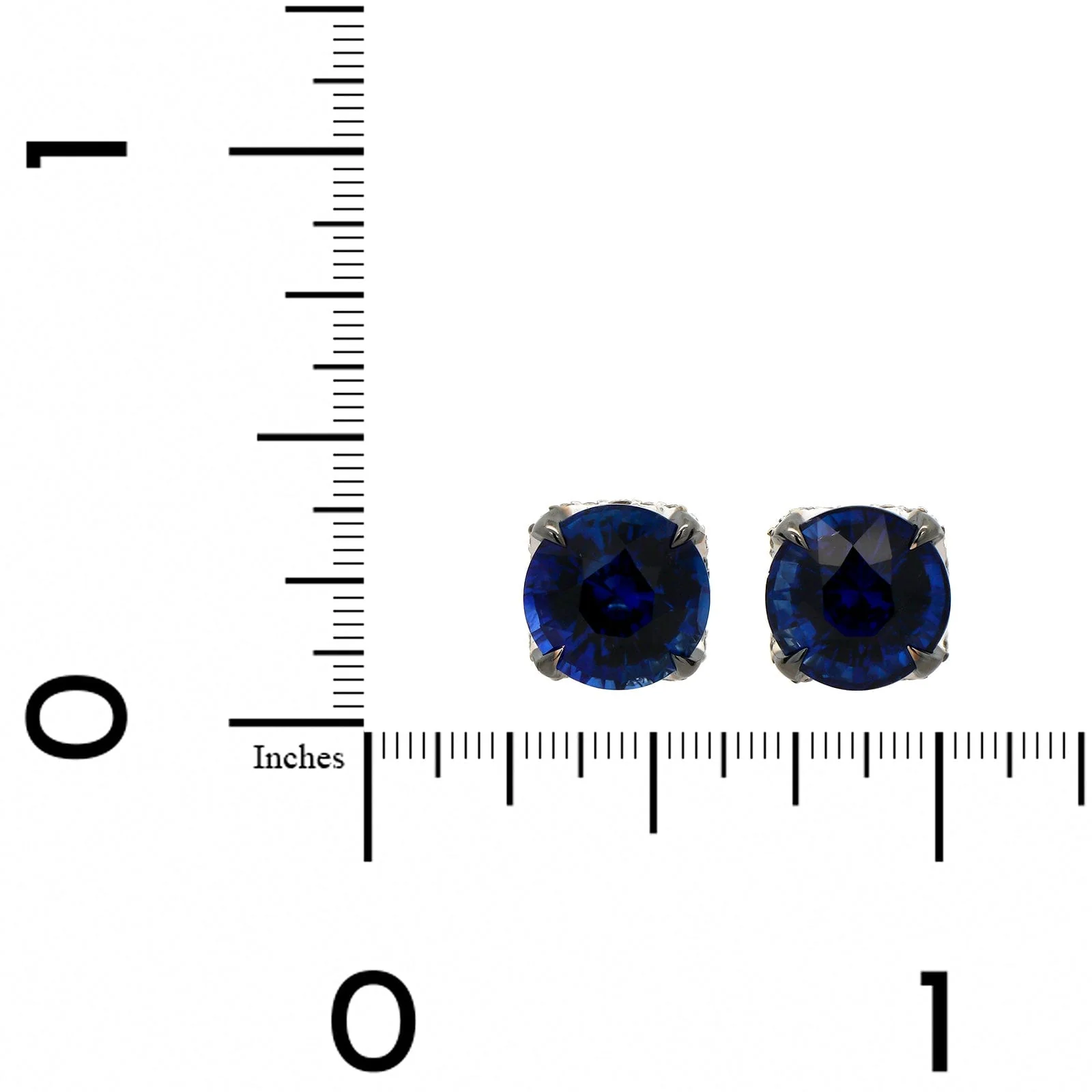 18K White Gold 4 Prong Sapphire and Diamond Stud Earrings - Image 2