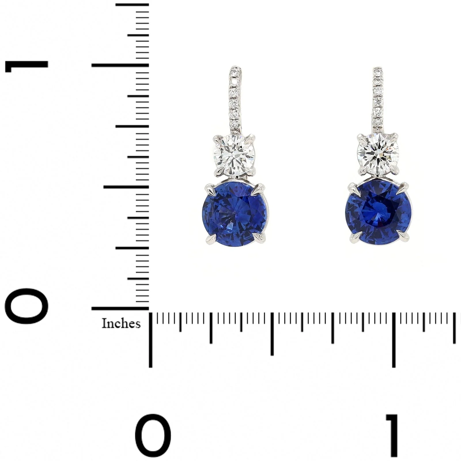 Platinum Sapphire and Round Diamond Earrings - Image 2