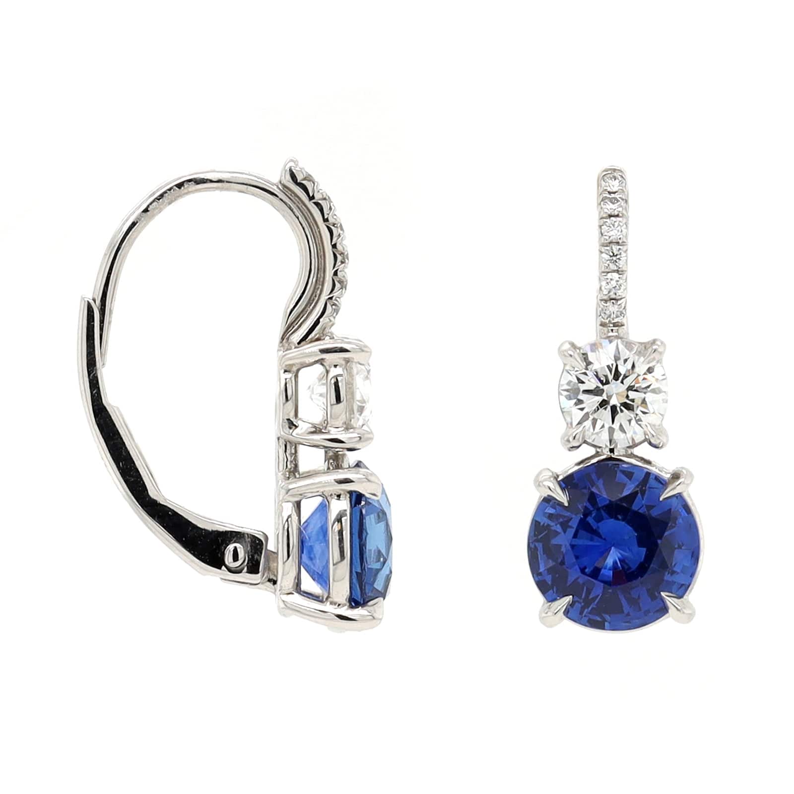 Platinum Sapphire and Round Diamond Earrings - Image 3