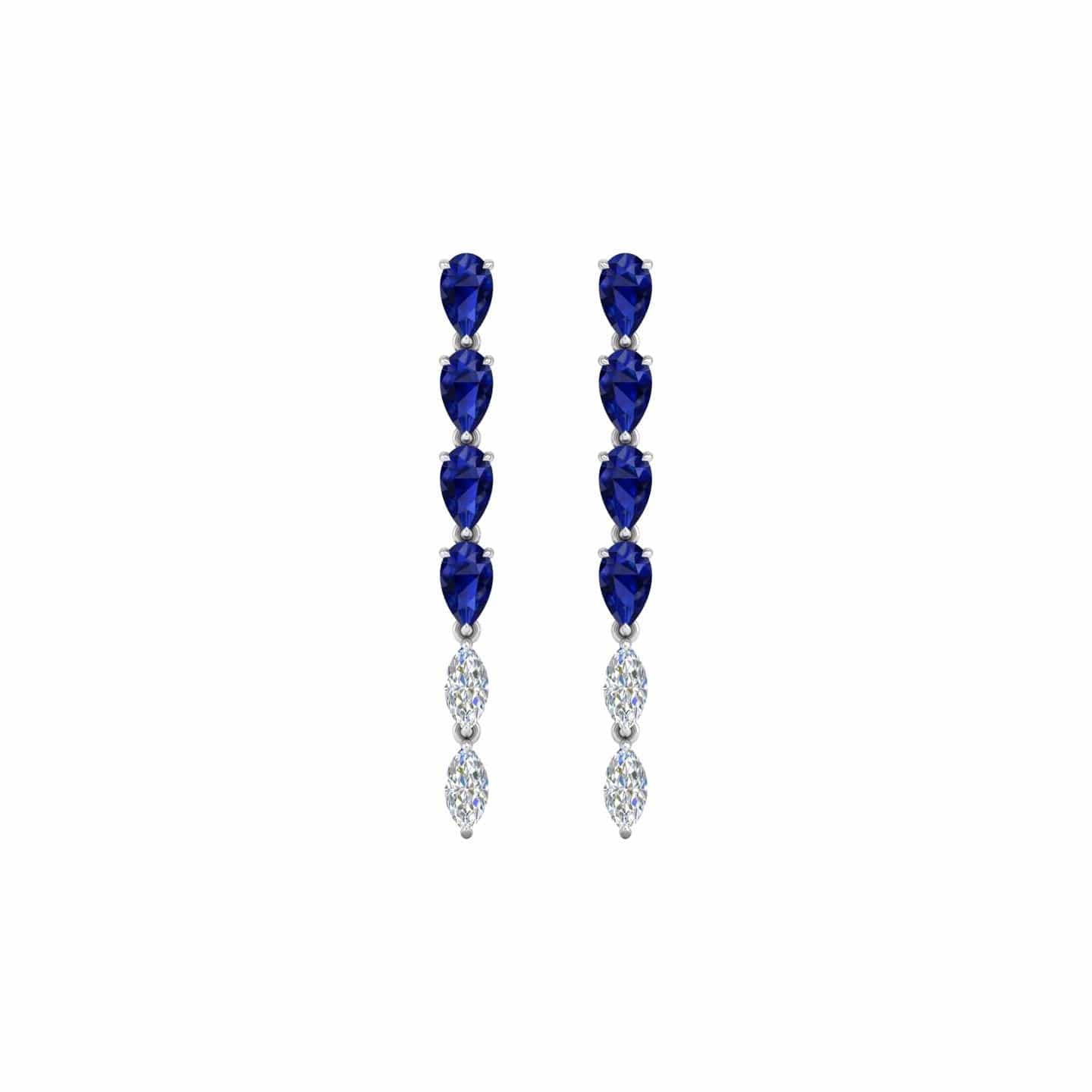 18K White Gold Pear Shaped Blue Sapphire and Diamond Drop Earrings
