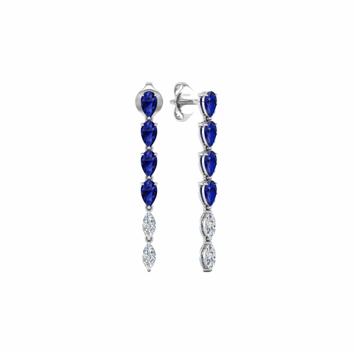 18K White Gold Pear Shaped Blue Sapphire and Diamond Drop Earrings - Image 2