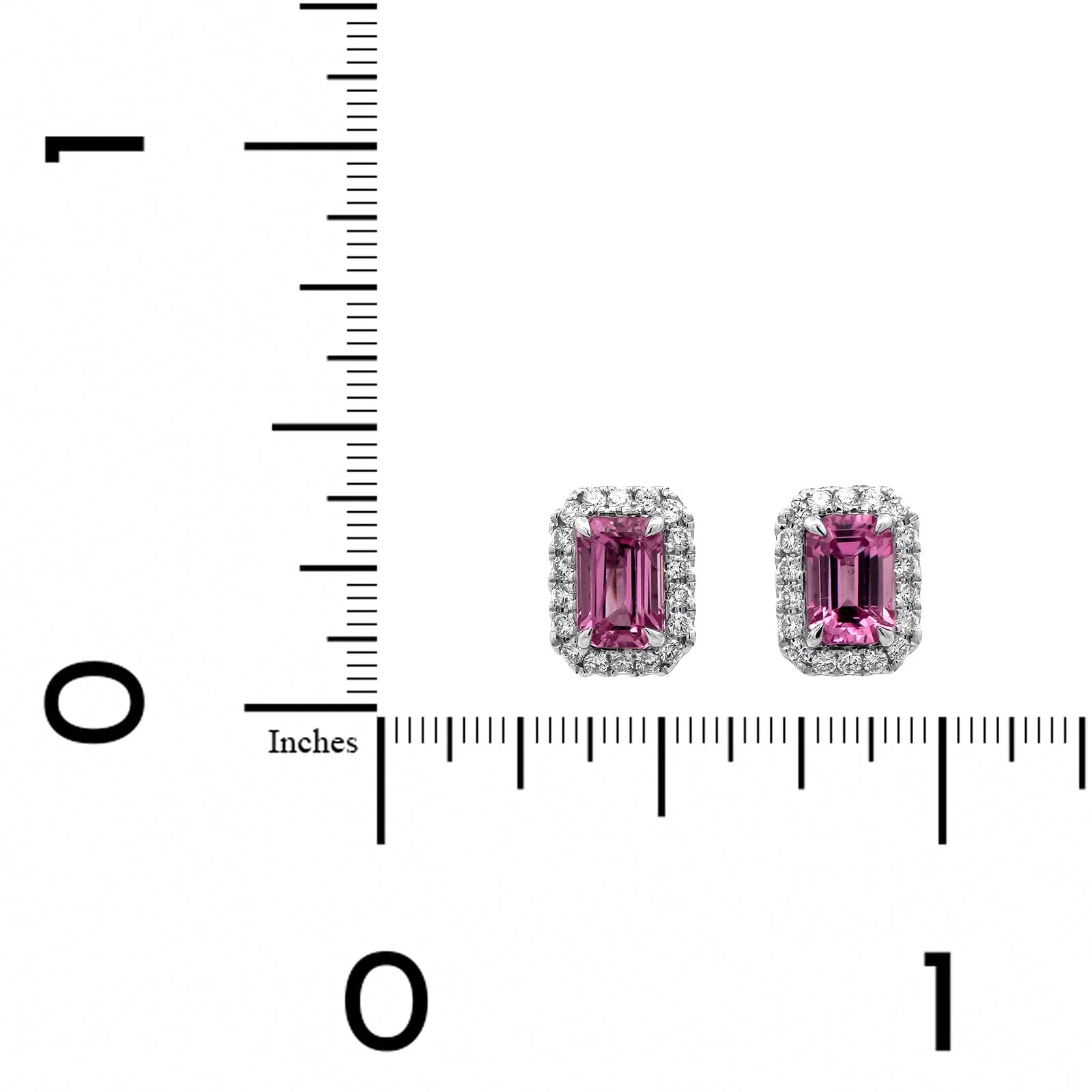 18K White Gold Octagonal Pink Sapphire and Diamond Stud Earrings - Image 2