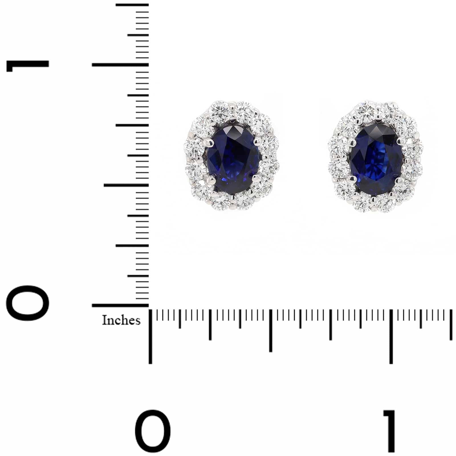18K White Gold Oval Sapphire and Diamond Halo Stud Earrings - Image 2