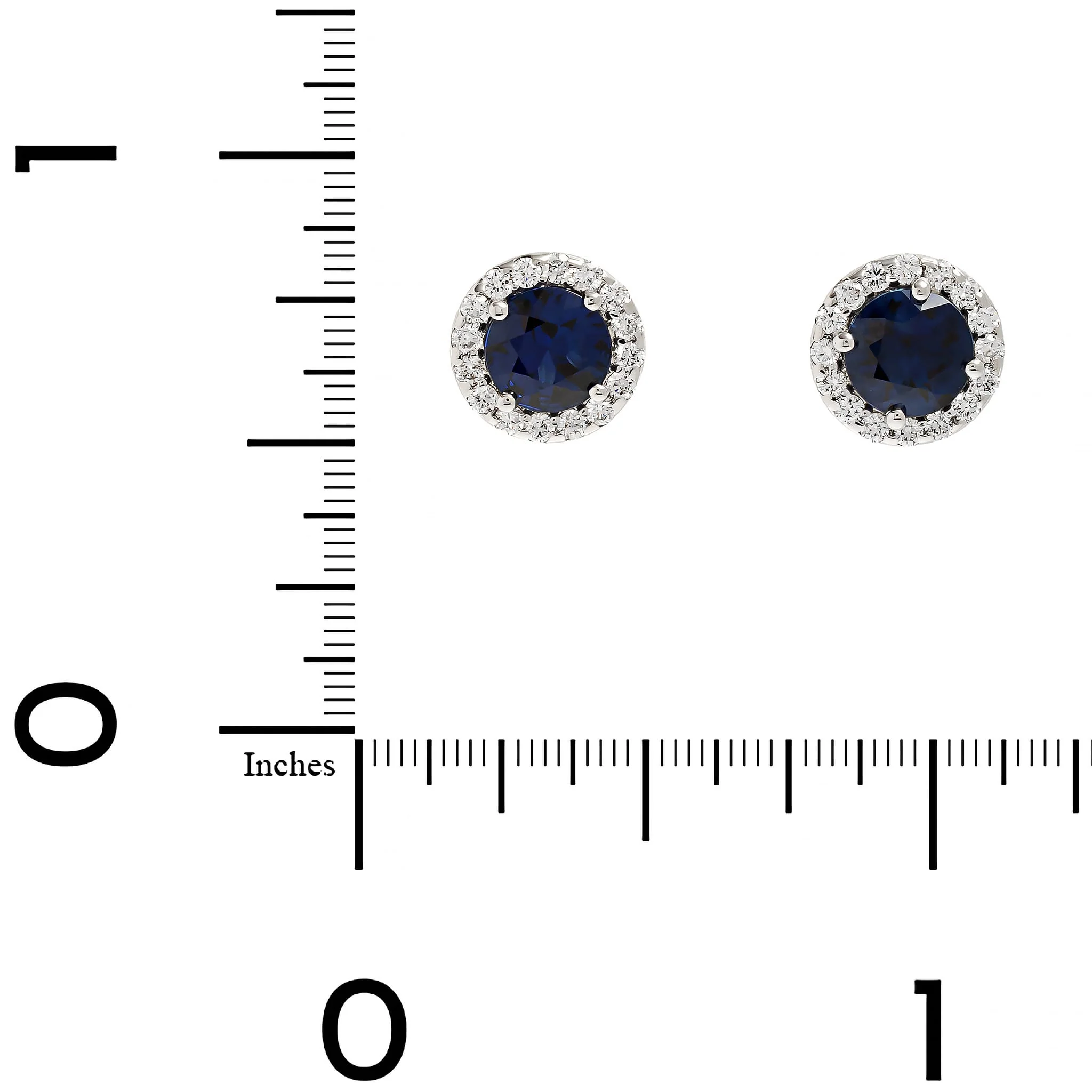 18K White Gold Sapphire and Diamond Halo Stud Earrings - Image 2