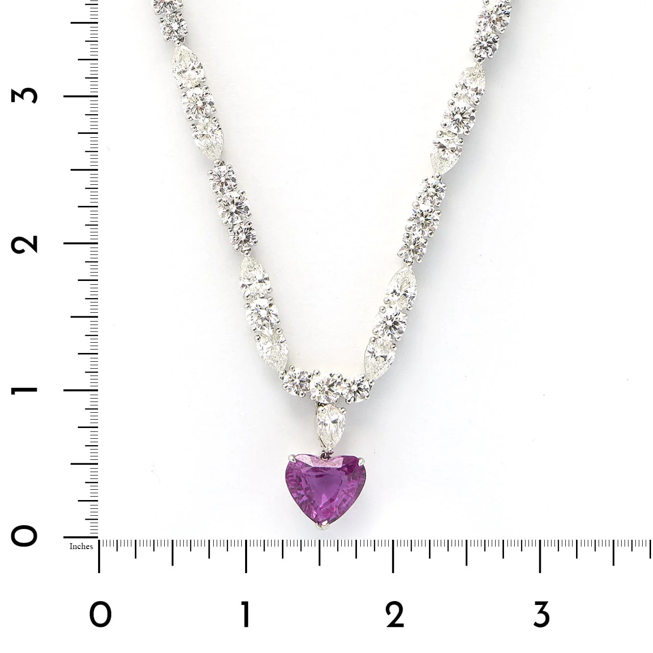 Platinum Heart Shape Pink Sapphire Diamond Necklace - Image 2