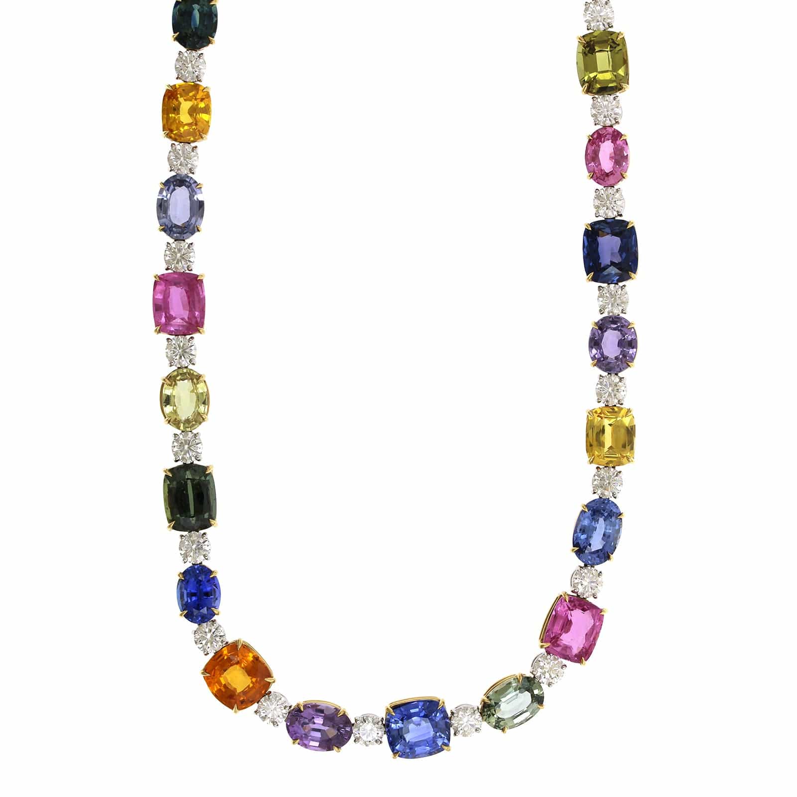 Platinum Multi Sapphire and Diamond Necklace - Image 4