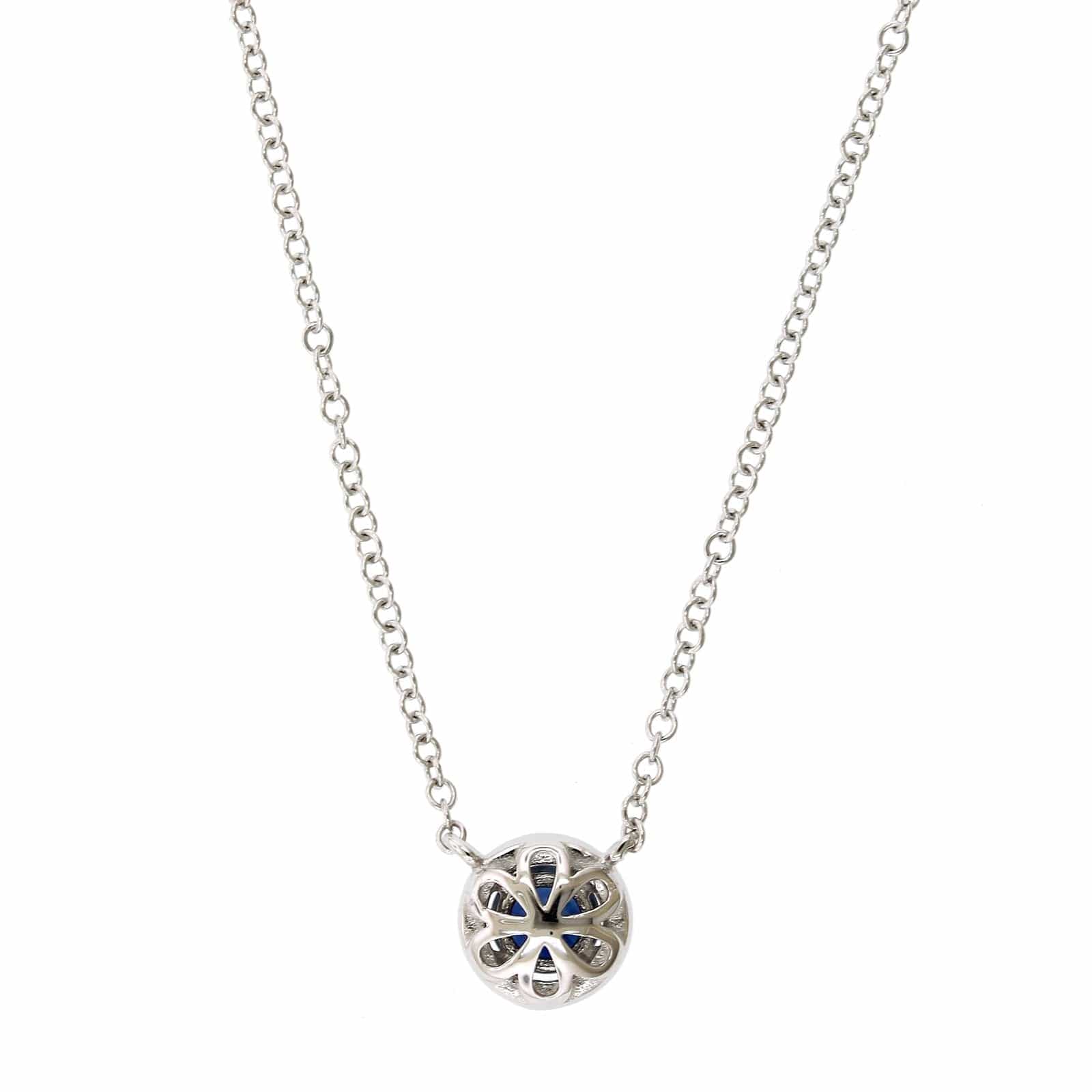 14K White Gold Sapphire Diamond Halo Pendant Necklace - Image 3