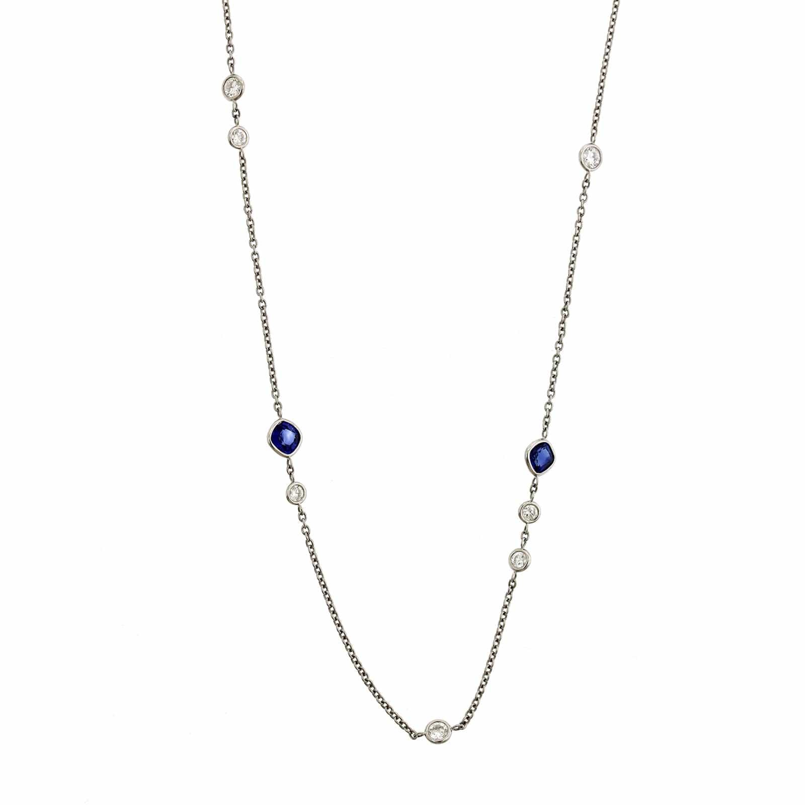 Platinum Sapphire and Diamonds By The Yard Necklace
