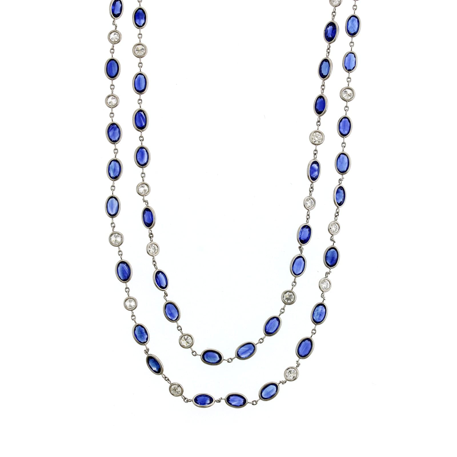 Platinum Blue Sapphire and Diamonds By The Yard Necklace - Image 3