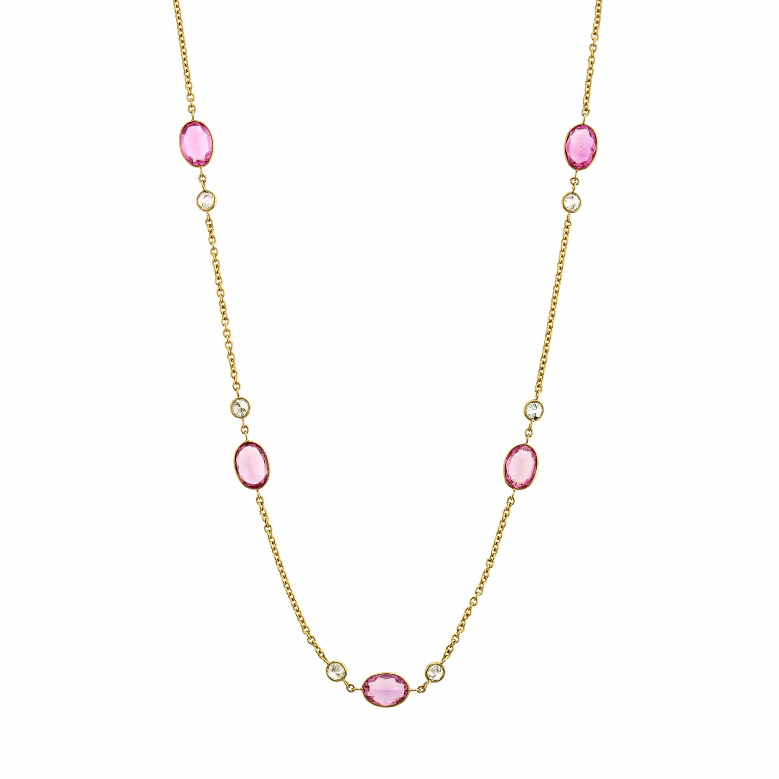 18K Yellow Gold Pink Sapphire and Diamonds By The Yard Necklace - Image 2