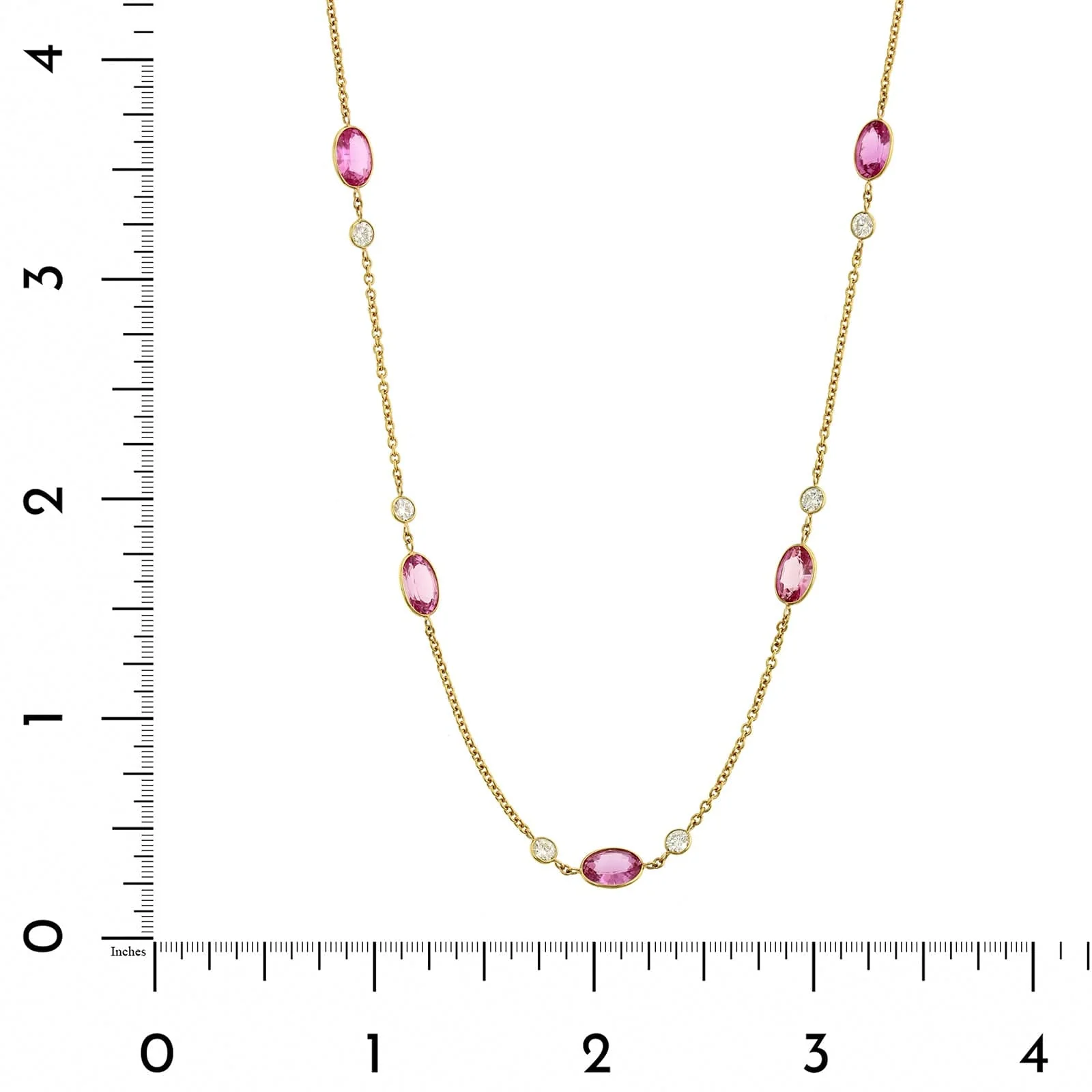 18K Yellow Gold Pink Sapphire and Diamonds By The Yard Necklace - Image 4