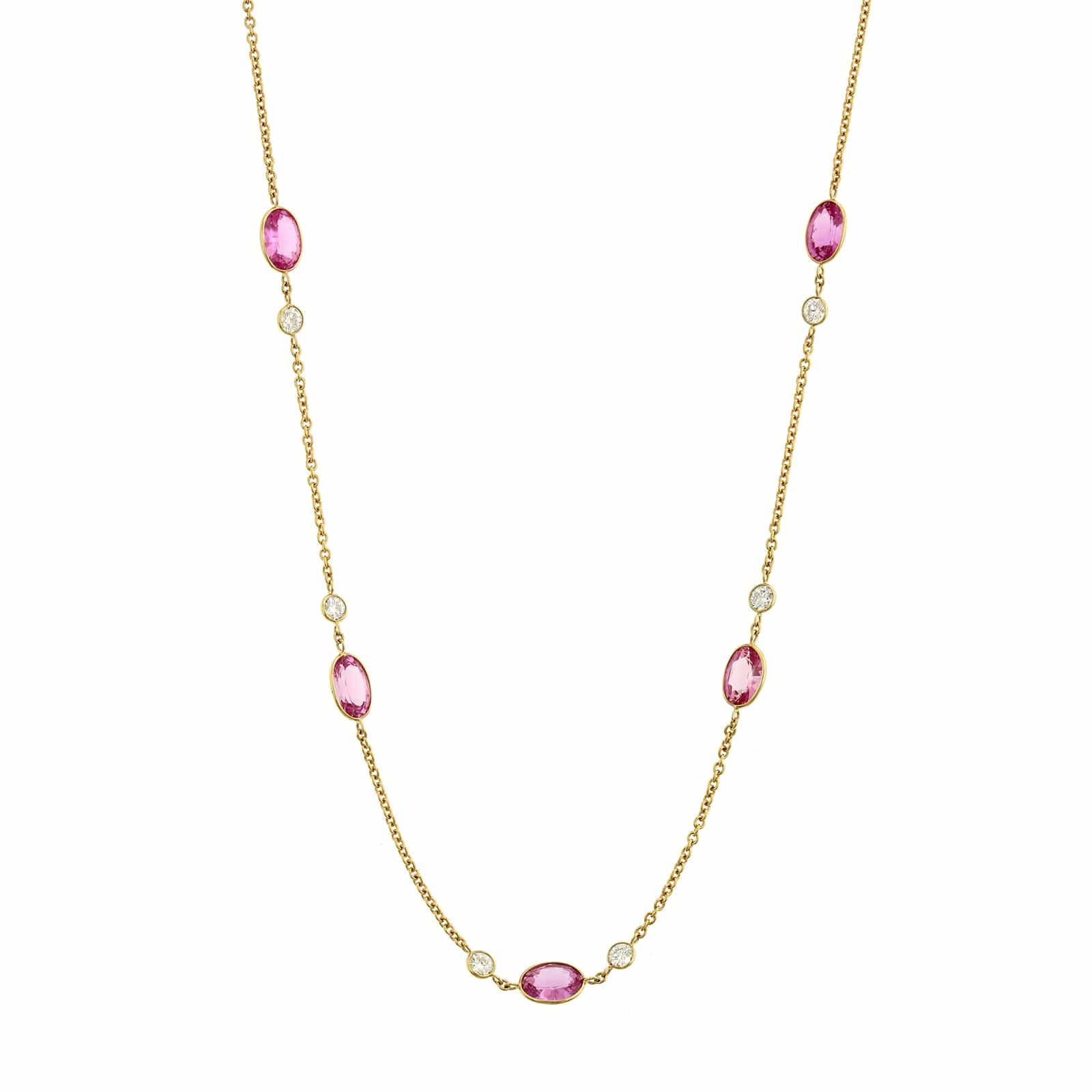 18K Yellow Gold Pink Sapphire and Diamonds By The Yard Necklace - Image 5