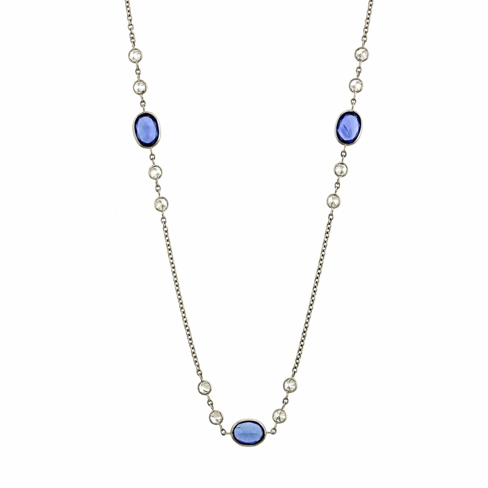 Platinum Blue Sapphire and Diamonds By The Yard Necklace - Image 2