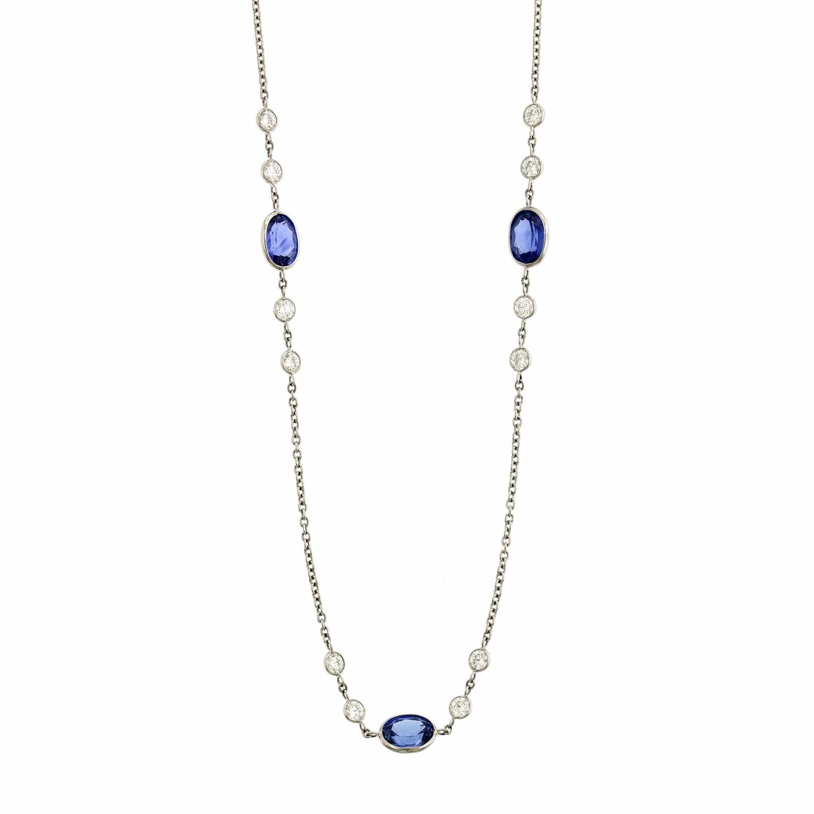 Platinum Blue Sapphire and Diamonds By The Yard Necklace - Image 5