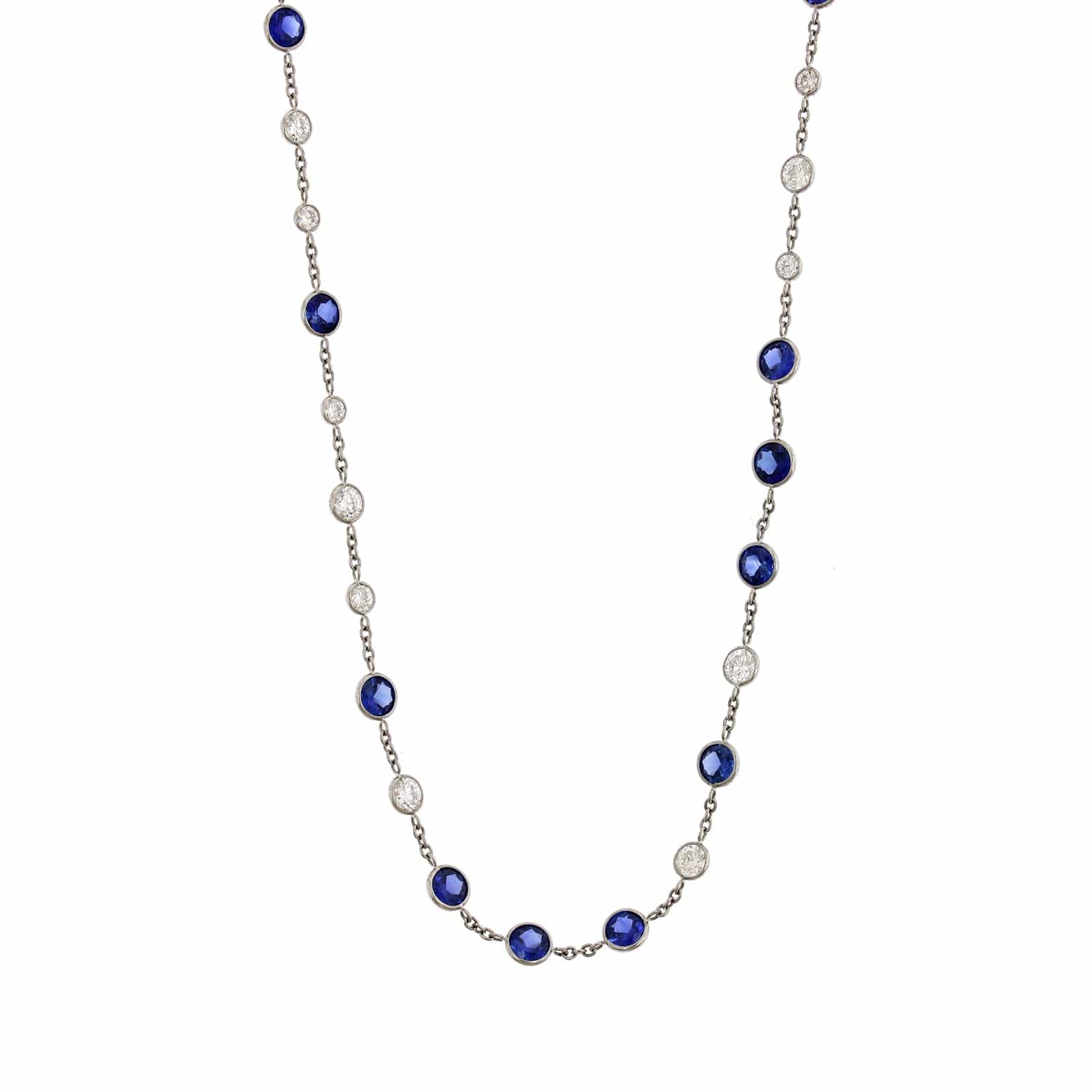 Platinum Blue Sapphire and Diamonds By The Yard Necklace - Image 4