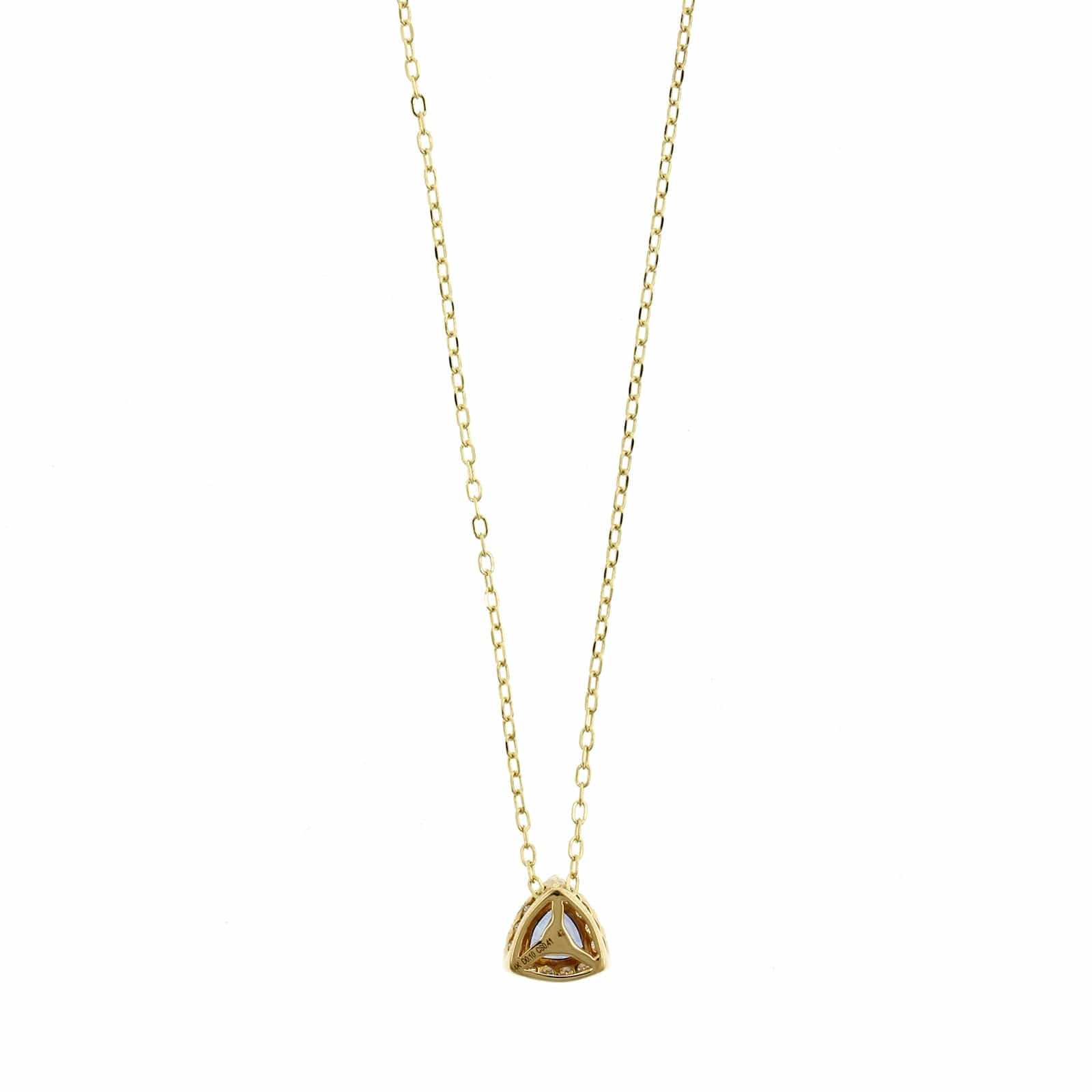 14K Yellow Gold Trillion Cut Blue Sapphire and Diamond Necklace - Image 2