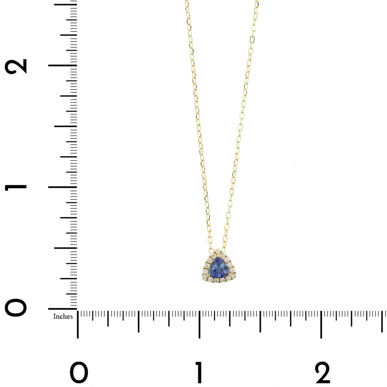 14K Yellow Gold Trillion Cut Blue Sapphire and Diamond Necklace - Image 3