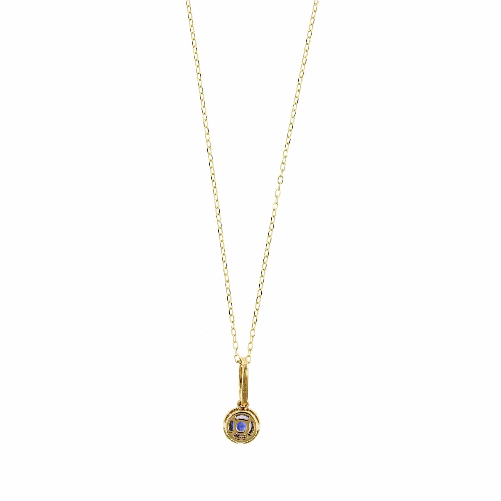 14K Yellow Gold Round Blue Sapphire and Diamond Necklace - Image 2