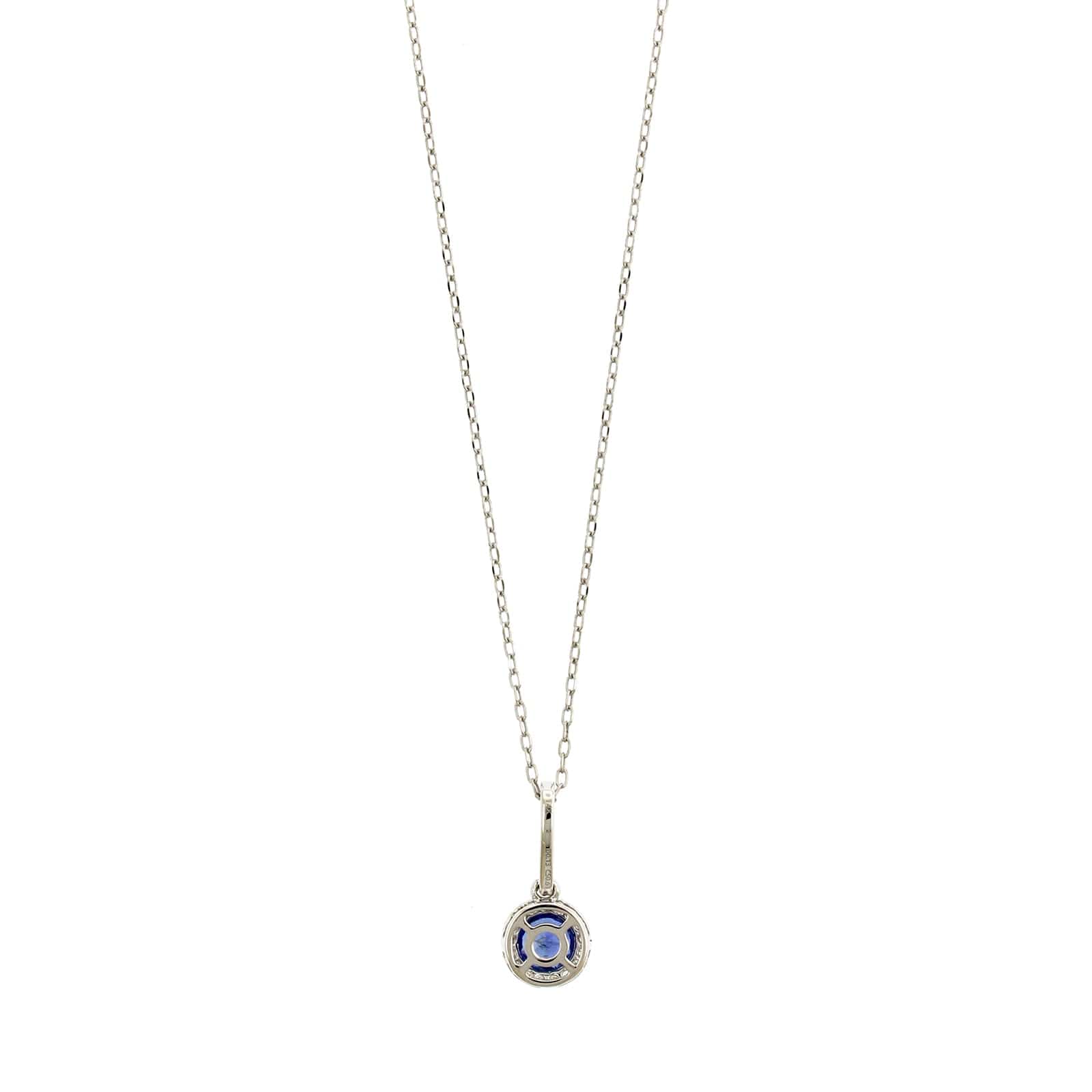 14K White Gold Round Blue Sapphire and Diamond Necklace - Image 2
