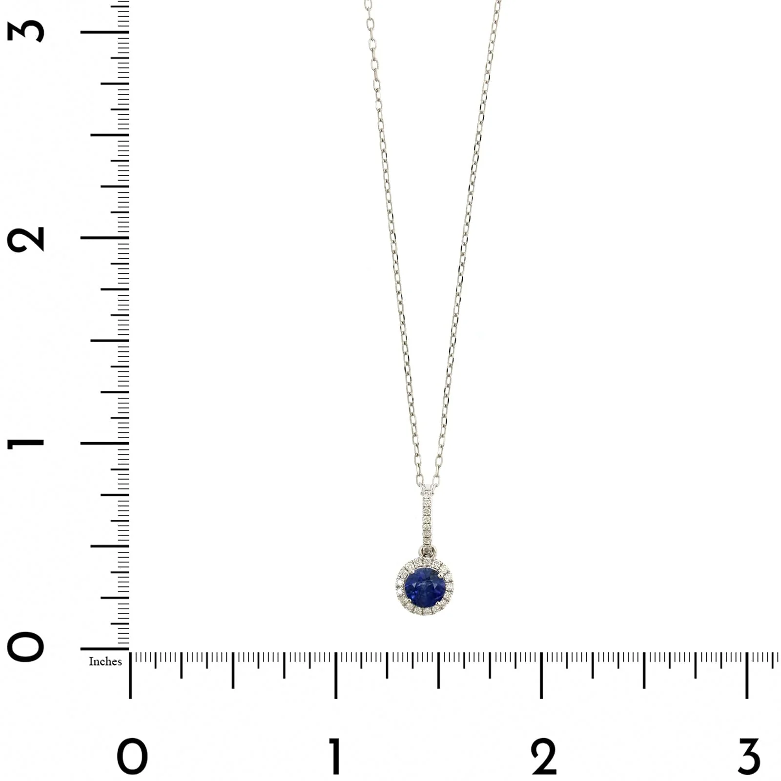 14K White Gold Round Blue Sapphire and Diamond Necklace - Image 3