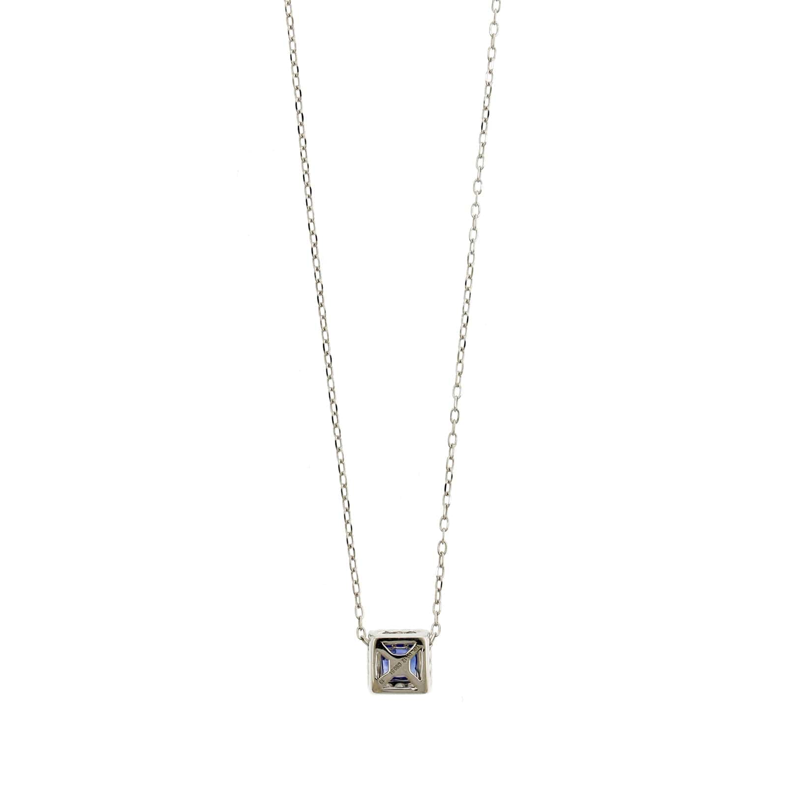 14K White Gold Princess Cut Blue Sapphire and Diamond Necklace - Image 2