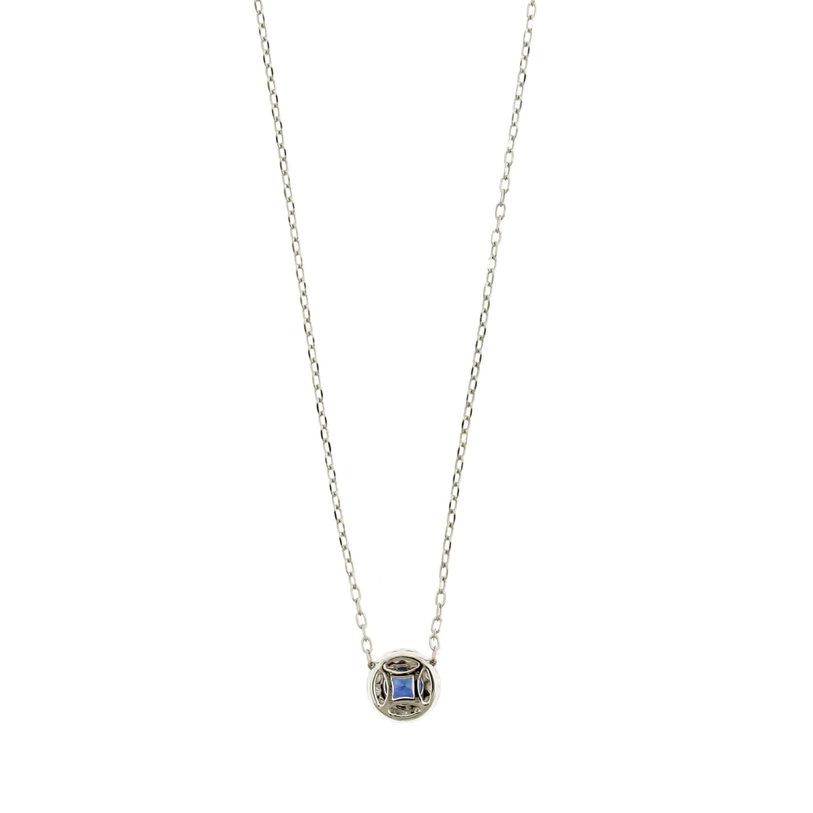 14K White Gold Round Blue Sapphire and Diamond Necklace - Image 2