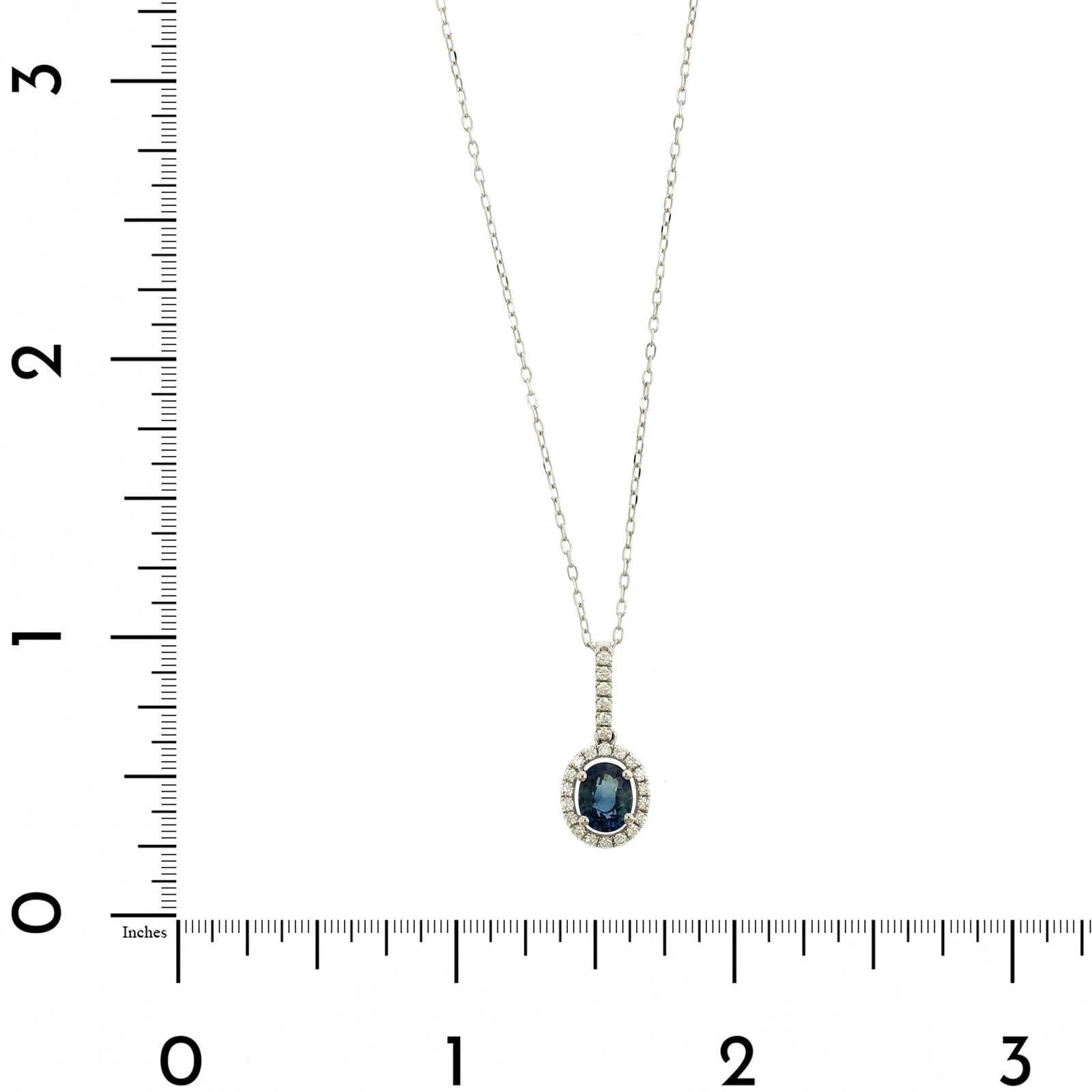 14K White Gold Oval Blue Sapphire and Diamond Necklace - Image 3