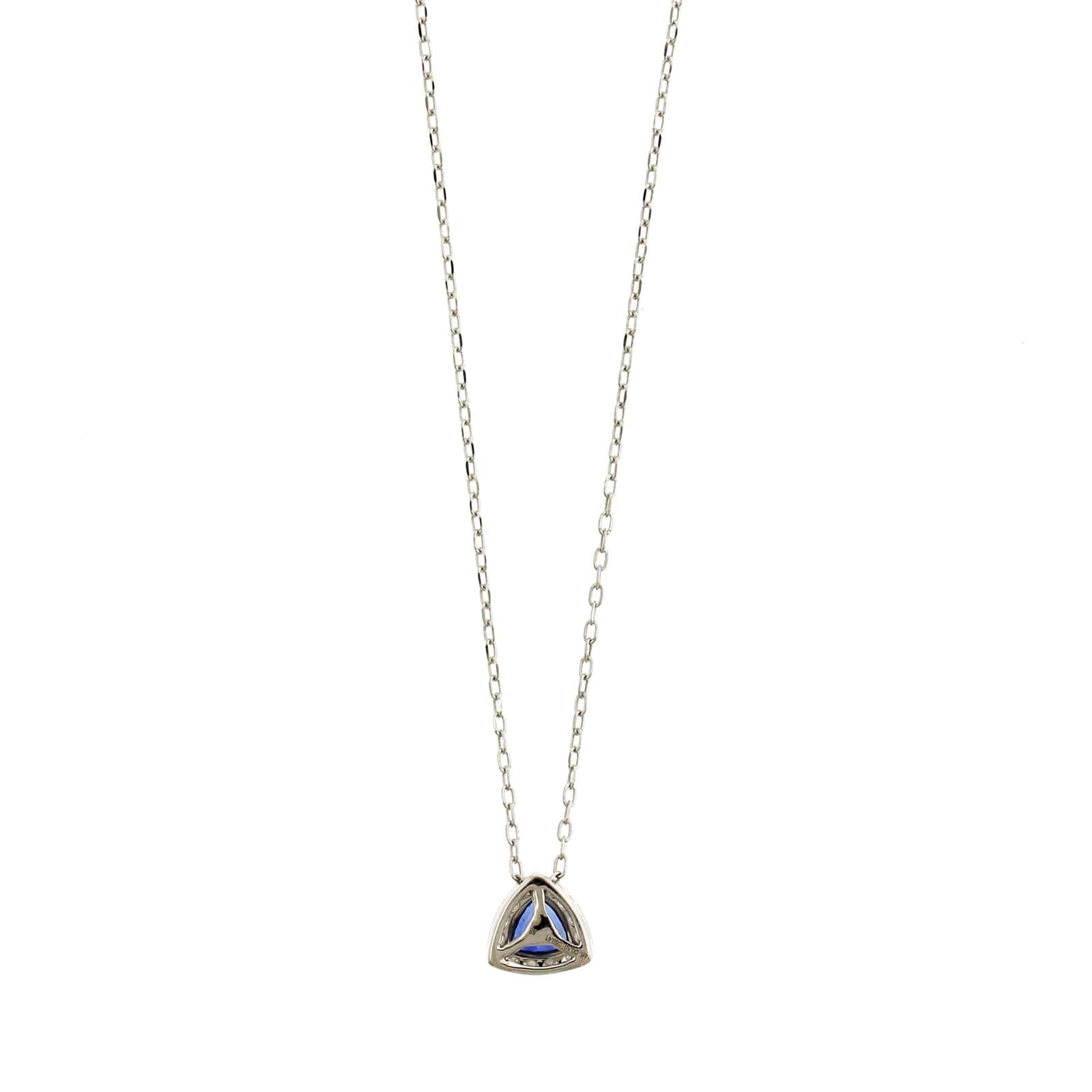 14K White Gold Trillion Cut Blue Sapphire and Diamond Necklace - Image 2