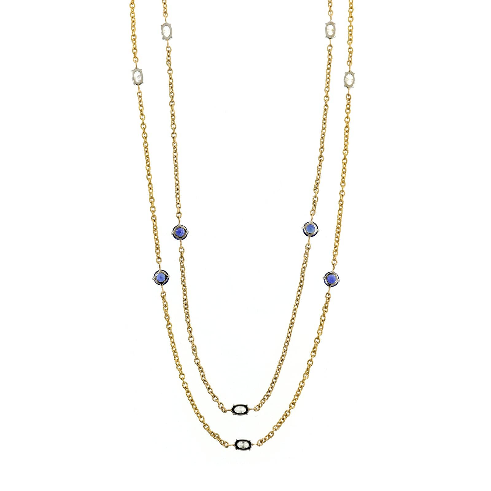 18K Yellow Gold Round Sapphire and Oval Diamond By The Yard Necklace - Image 2