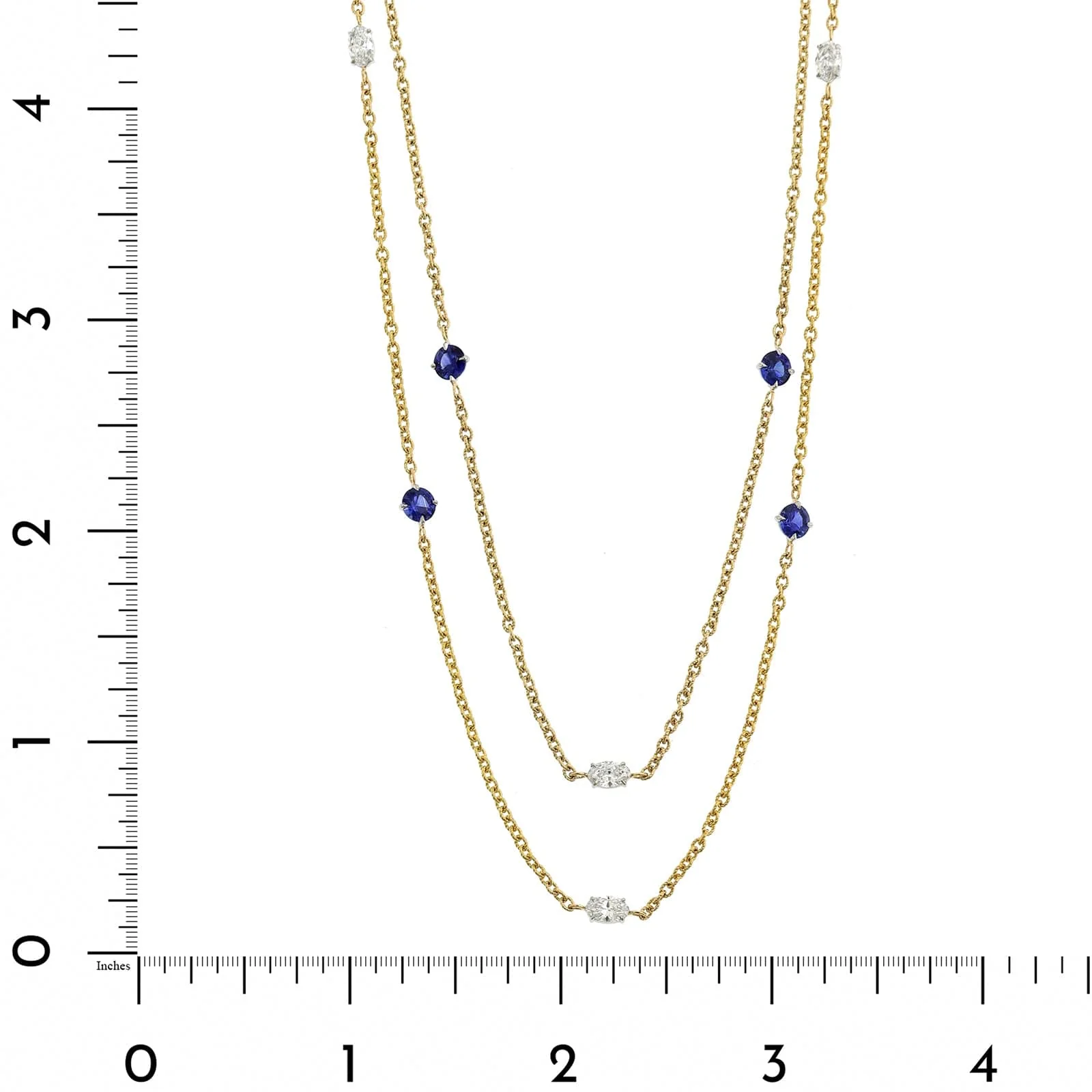 18K Yellow Gold Round Sapphire and Oval Diamond By The Yard Necklace - Image 4