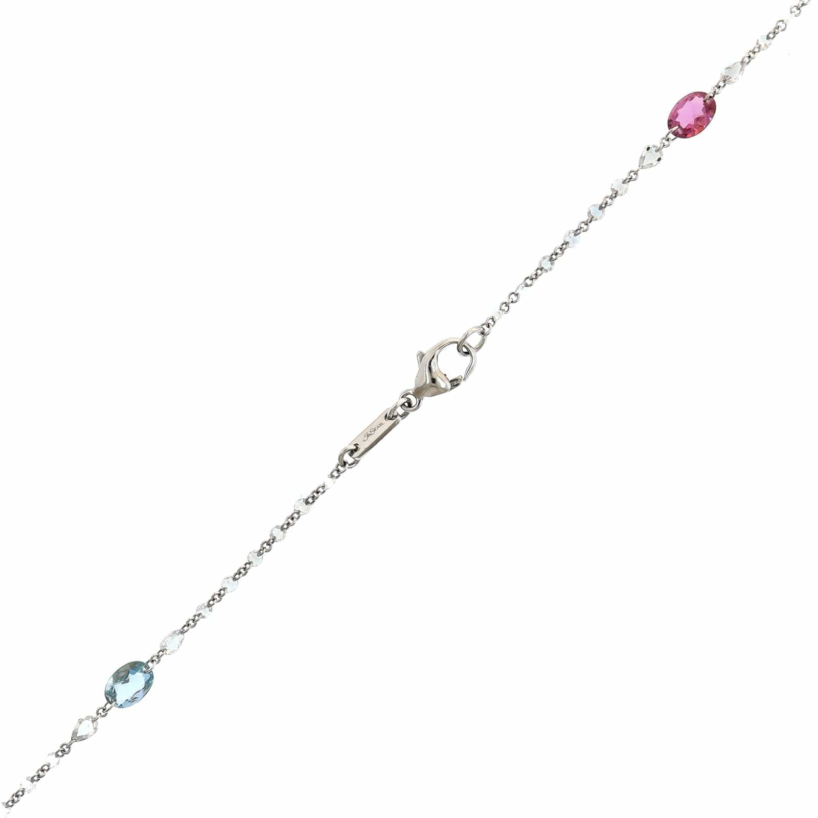 Platinum Multi Colored Sapphire and Rose Cut Diamond Necklace - Image 3