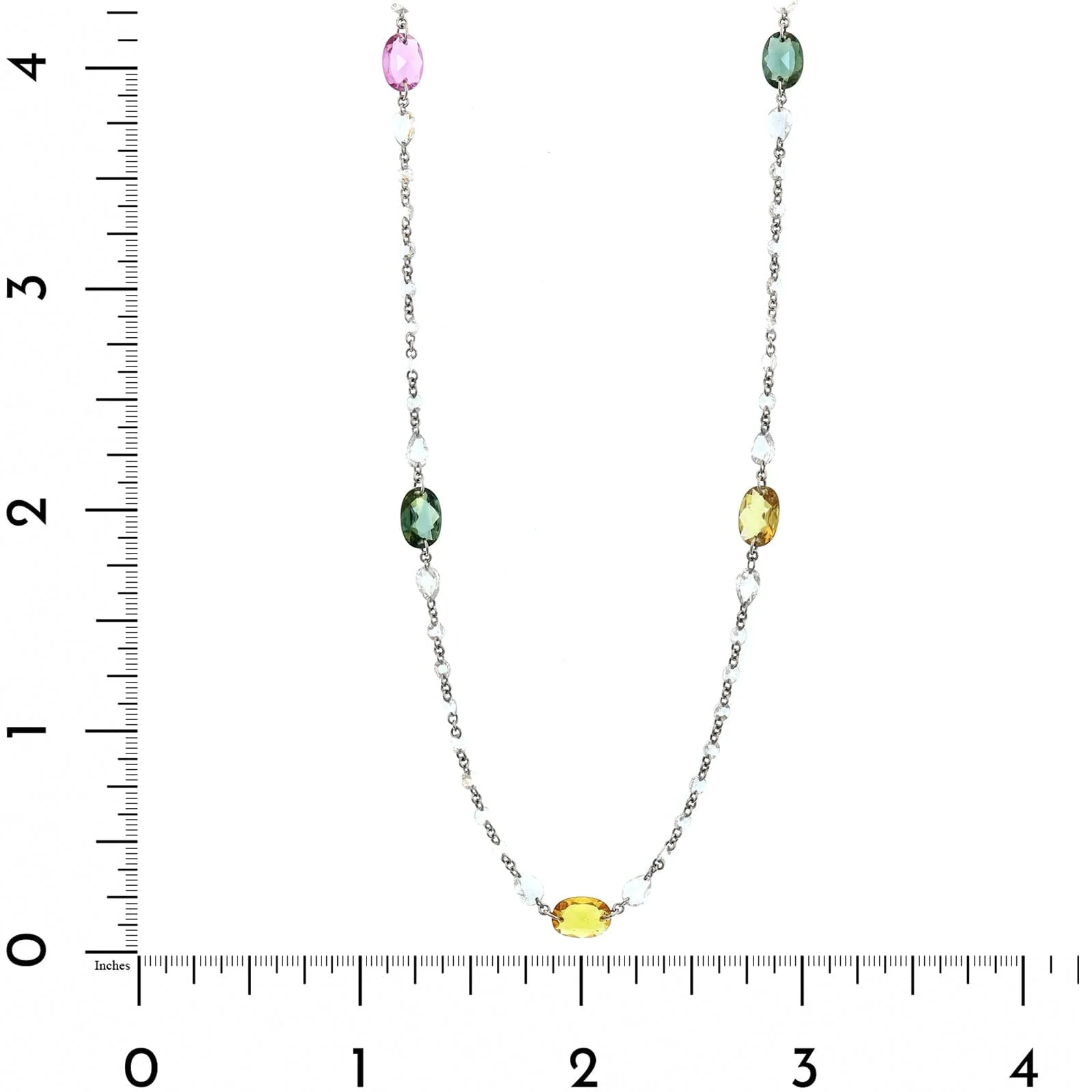 Platinum Multi Colored Sapphire and Rose Cut Diamond Necklace - Image 4