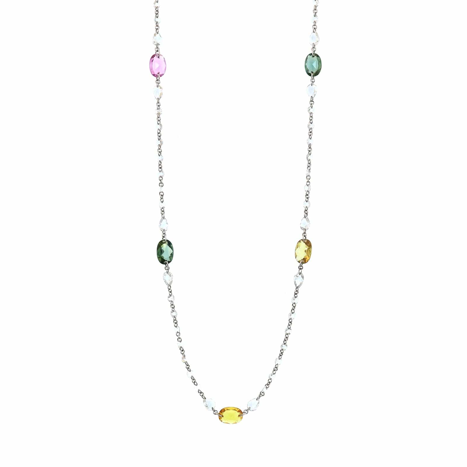 Platinum Multi Colored Sapphire and Rose Cut Diamond Necklace - Image 5
