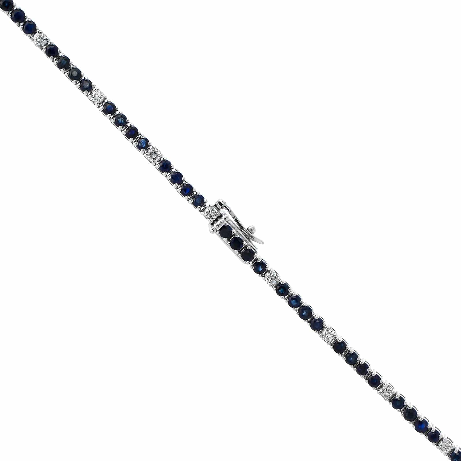 18K White Gold Alternating Blue Sapphire and Diamond Necklace - Image 2