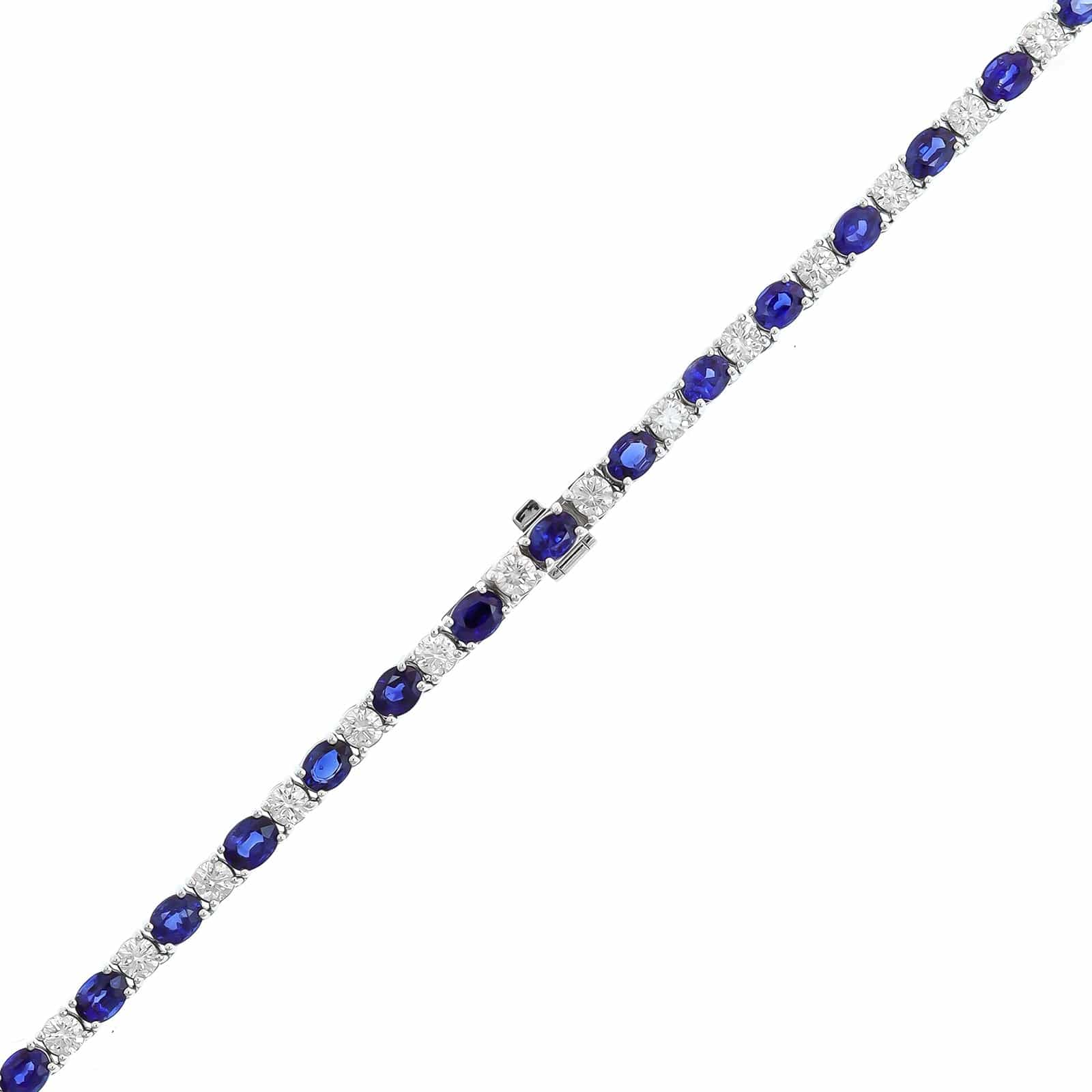 18K White Gold Alternating Oval Sapphire and Round Diamond Necklace - Image 3