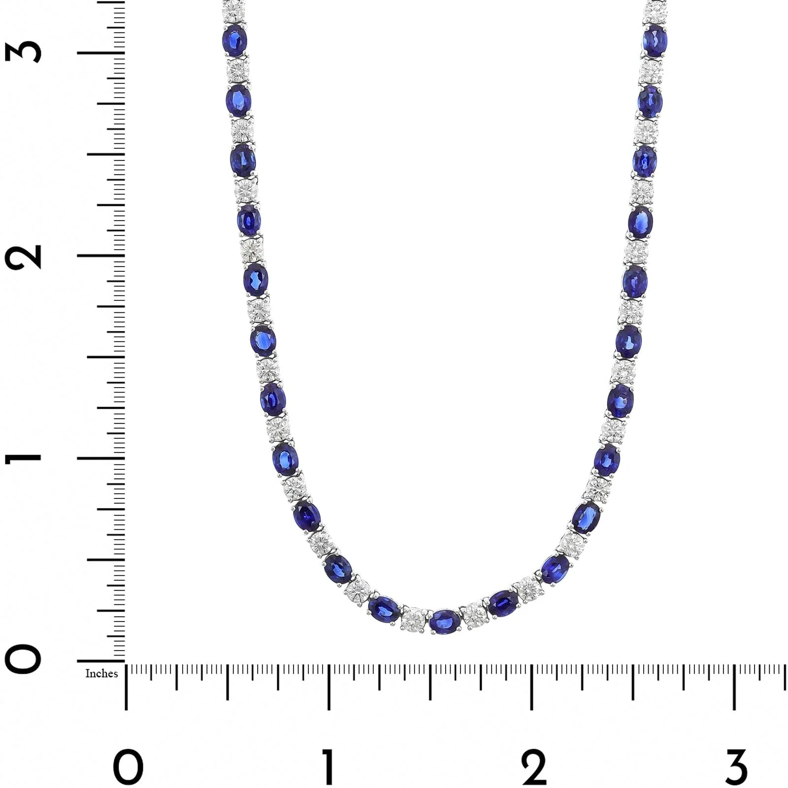18K White Gold Alternating Oval Sapphire and Round Diamond Necklace - Image 4