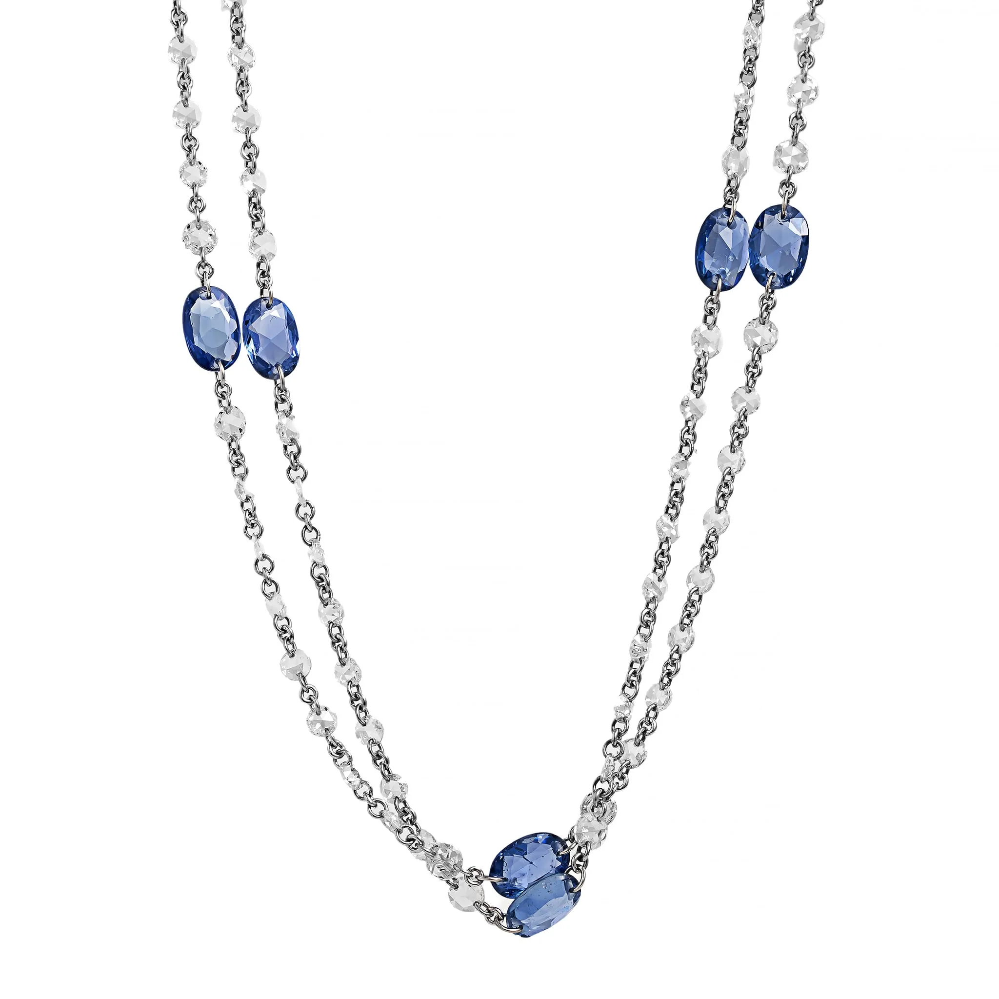 Platinum Multi Shaped Sapphire and Diamond By The Yard Necklace
