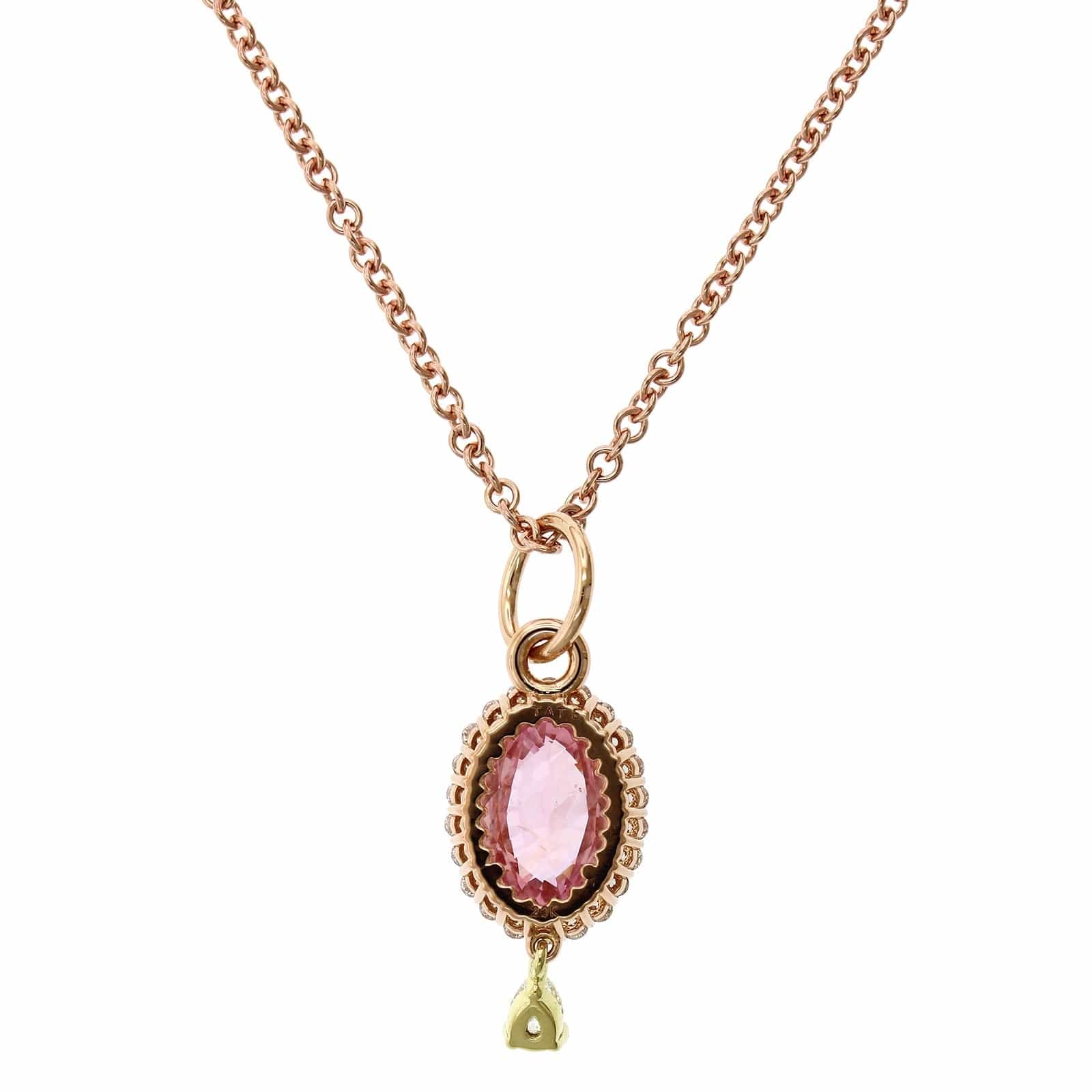 20K Rose Gold Oval Padparadscha Sapphire Diamond Pendant - Image 2
