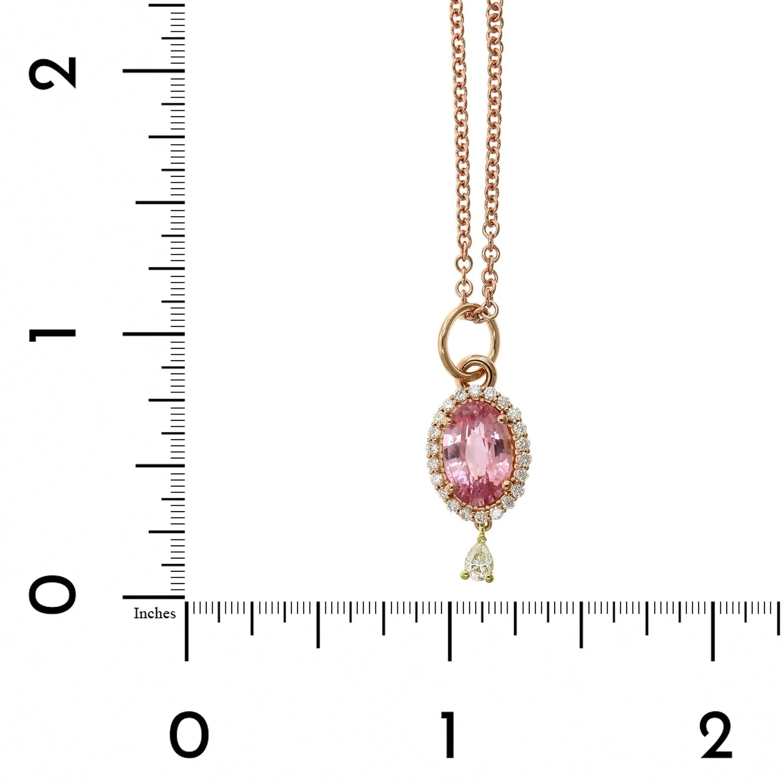 20K Rose Gold Oval Padparadscha Sapphire Diamond Pendant - Image 4