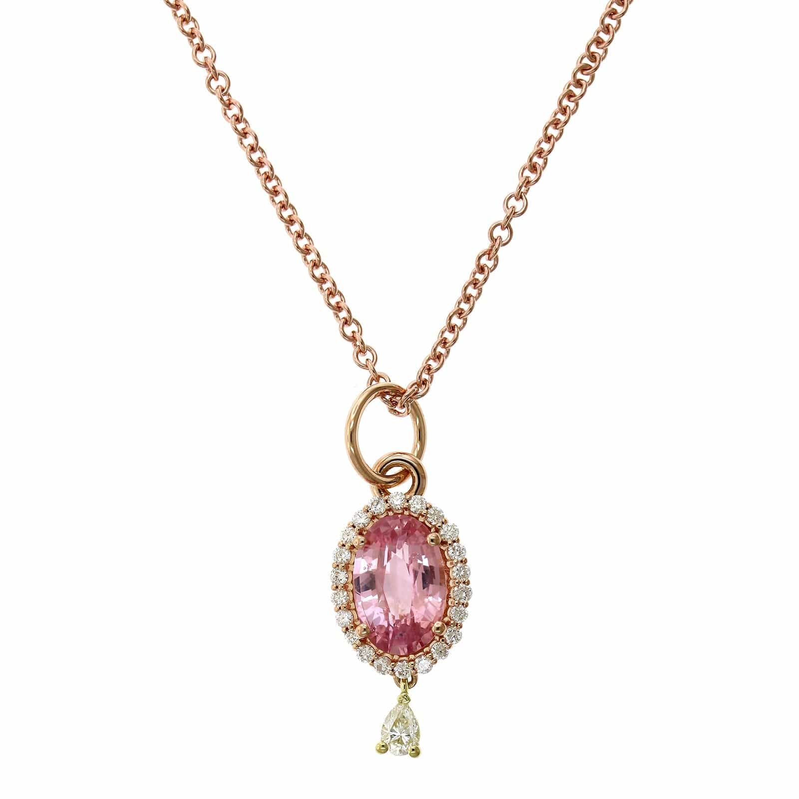 20K Rose Gold Oval Padparadscha Sapphire Diamond Pendant - Image 5