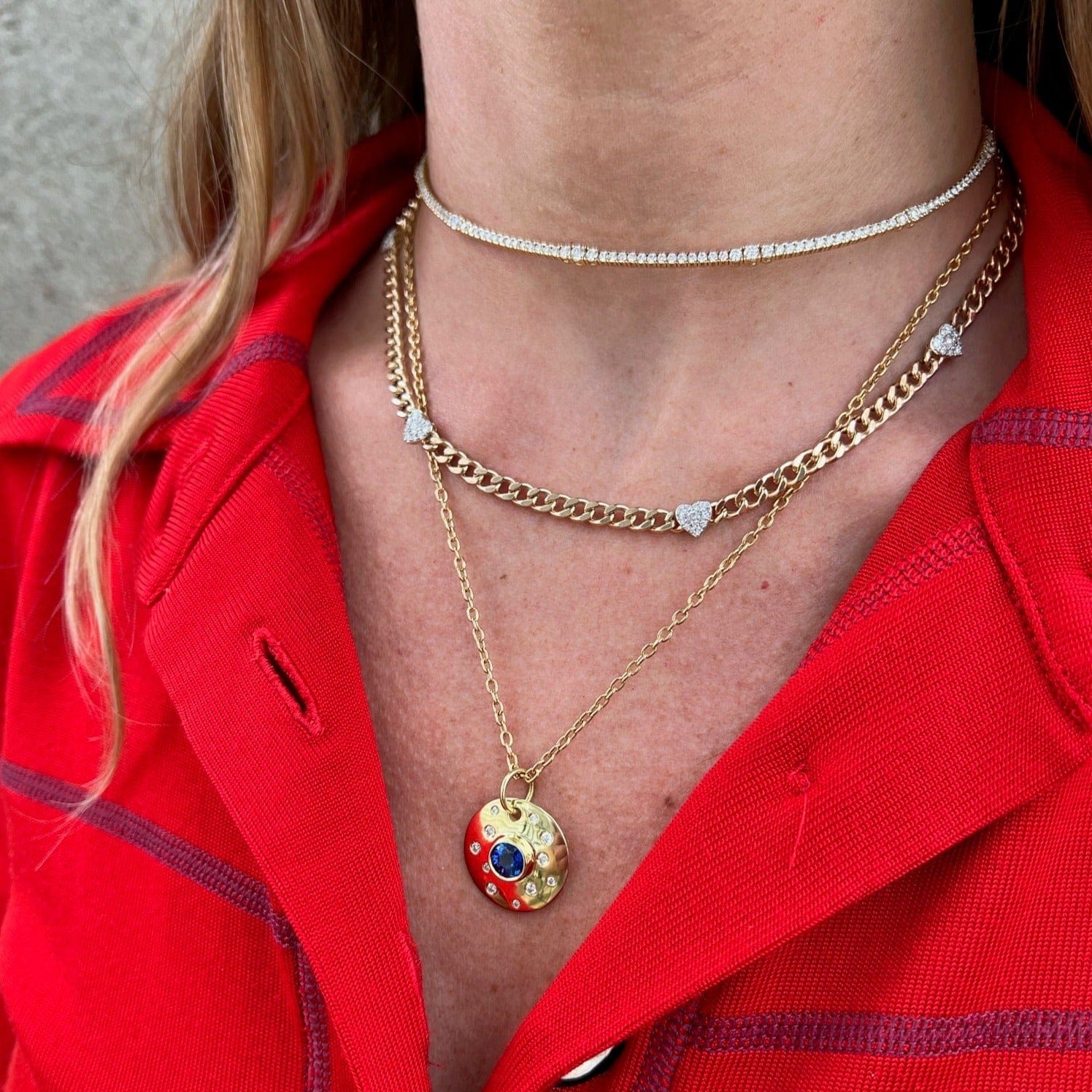 18K Yellow Gold Bezel Set Sapphire Disc Pendant - Image 2