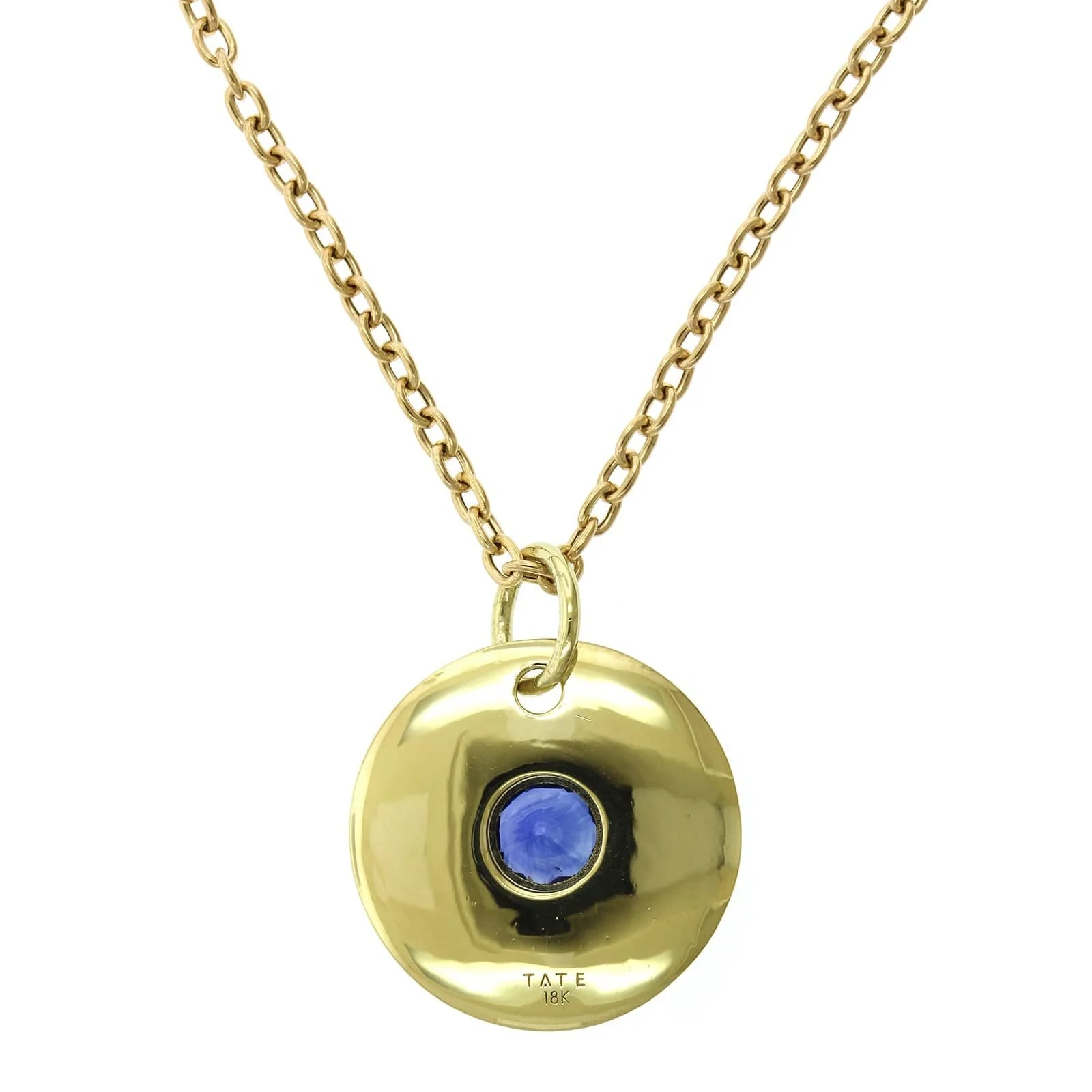 18K Yellow Gold Bezel Set Sapphire Disc Pendant - Image 3
