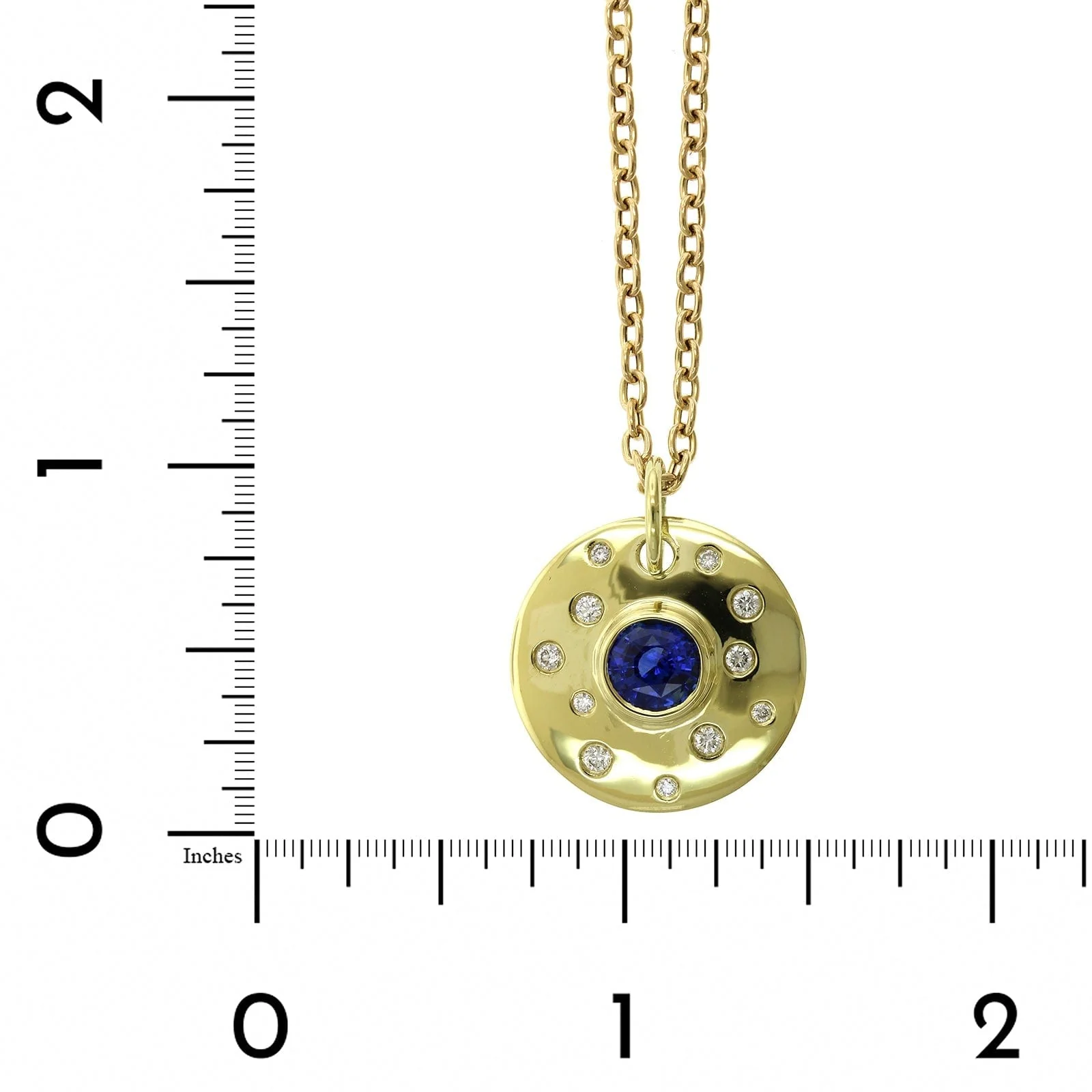 18K Yellow Gold Bezel Set Sapphire Disc Pendant - Image 5