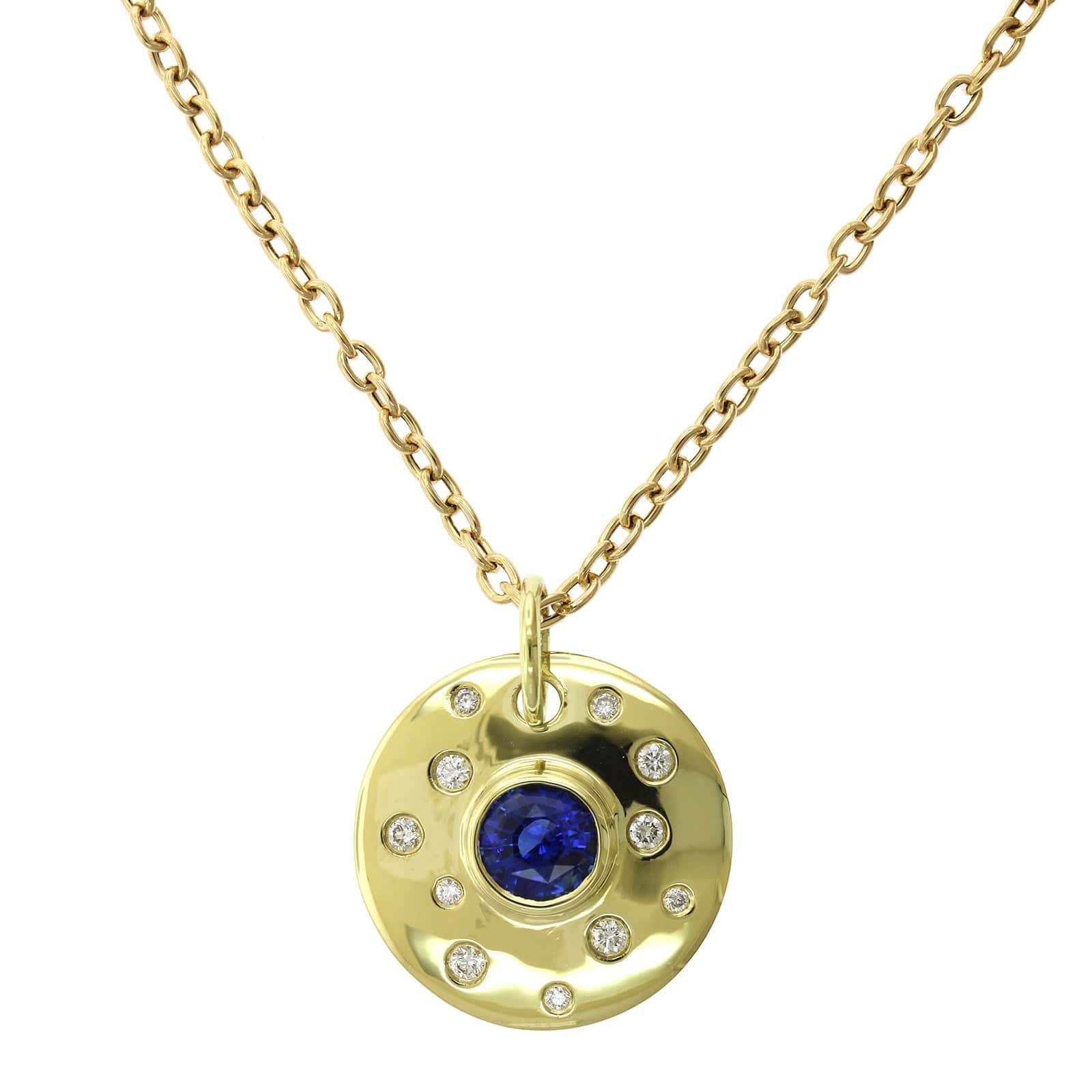 18K Yellow Gold Bezel Set Sapphire Disc Pendant - Image 6