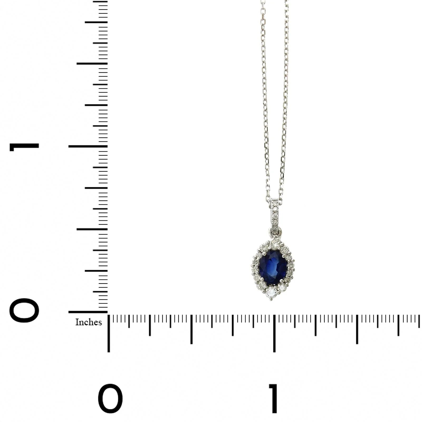 14K White Gold Oval Cut Sapphire Diamond Halo Pendant - Image 3