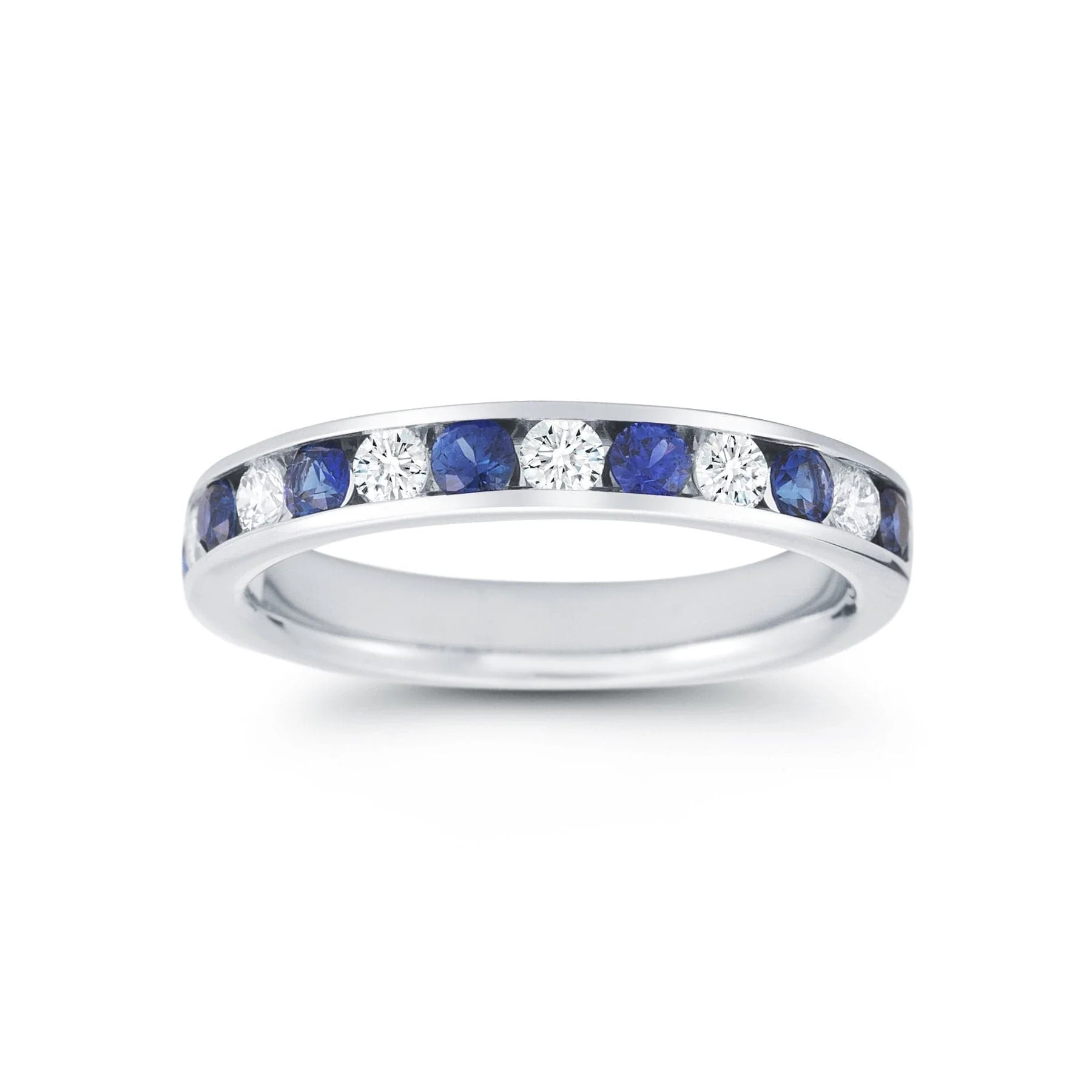 18K White Gold Sapphire and Diamond Wedding Ring - Image 2