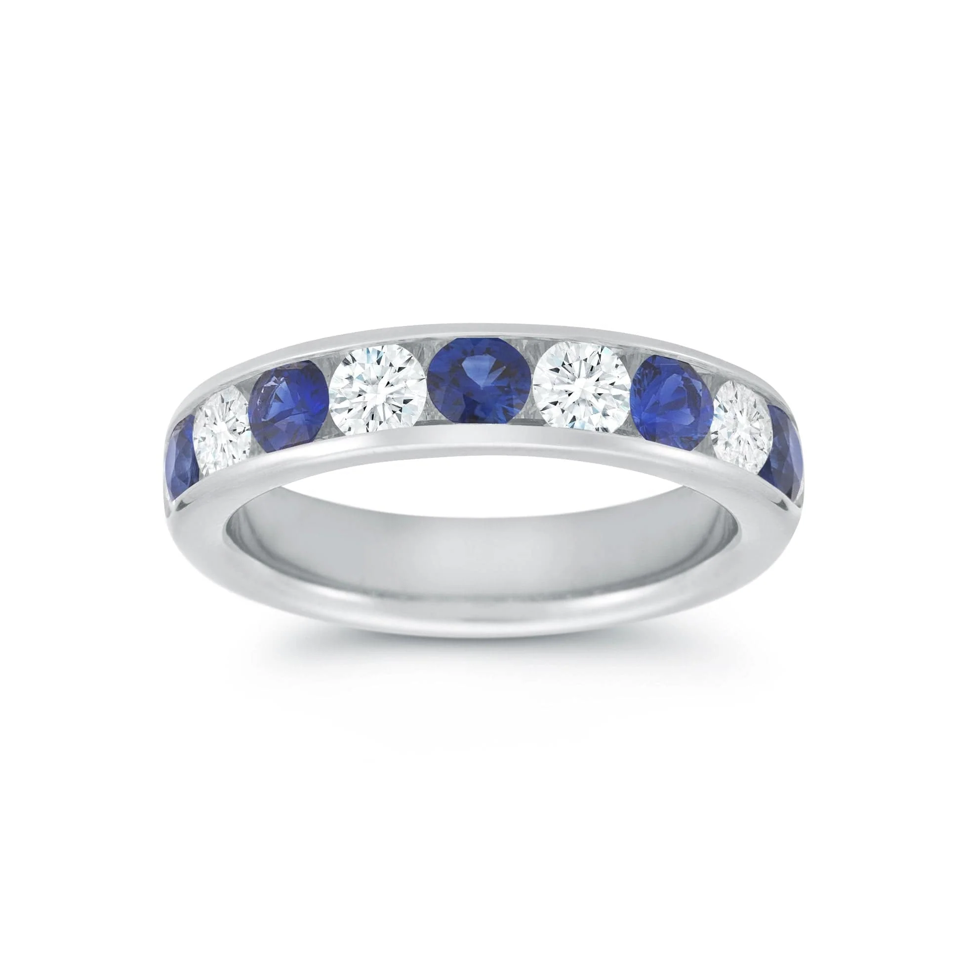 18K White Gold Sapphire and Diamond Wedding Ring - Image 2