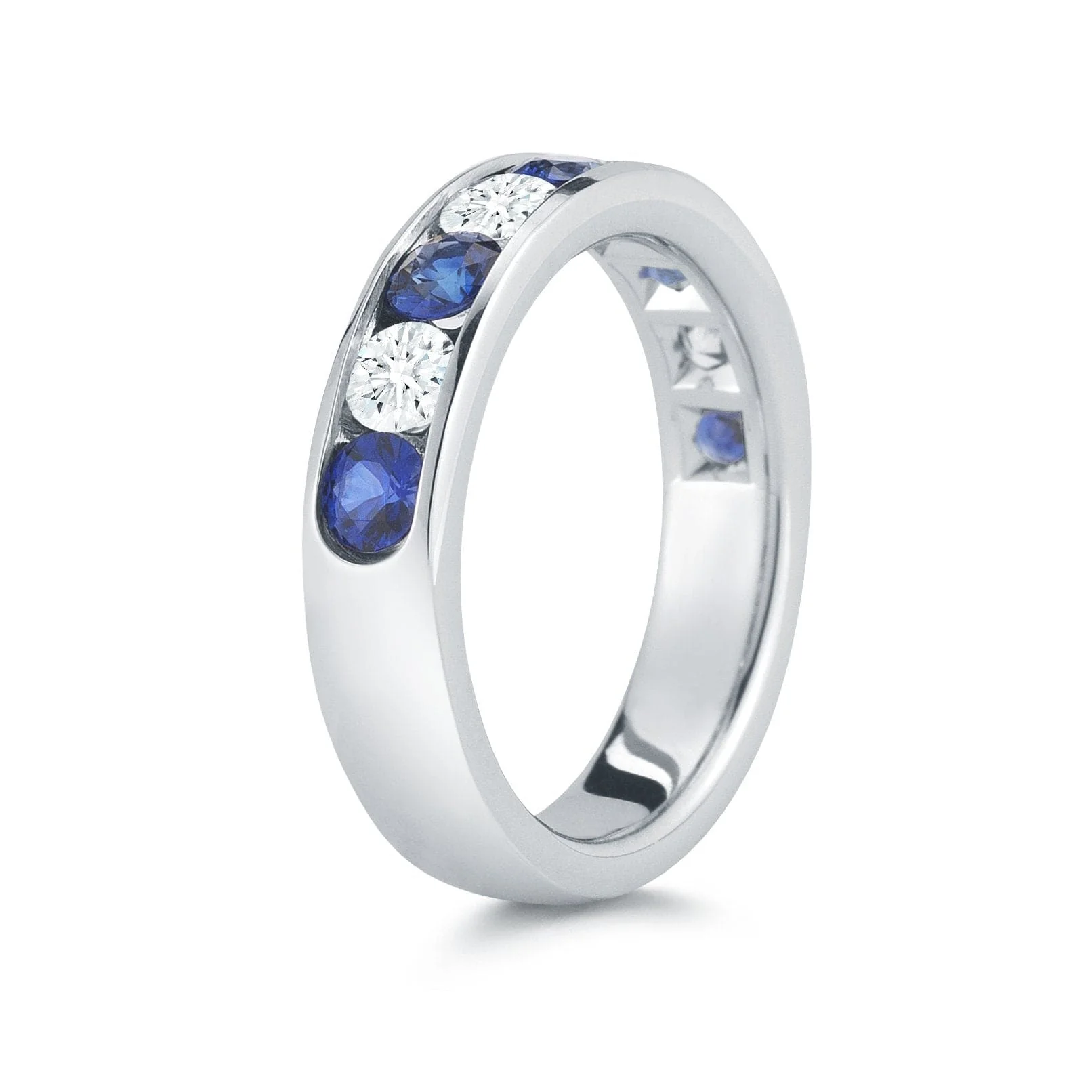 18K White Gold Sapphire and Diamond Wedding Ring - Image 3