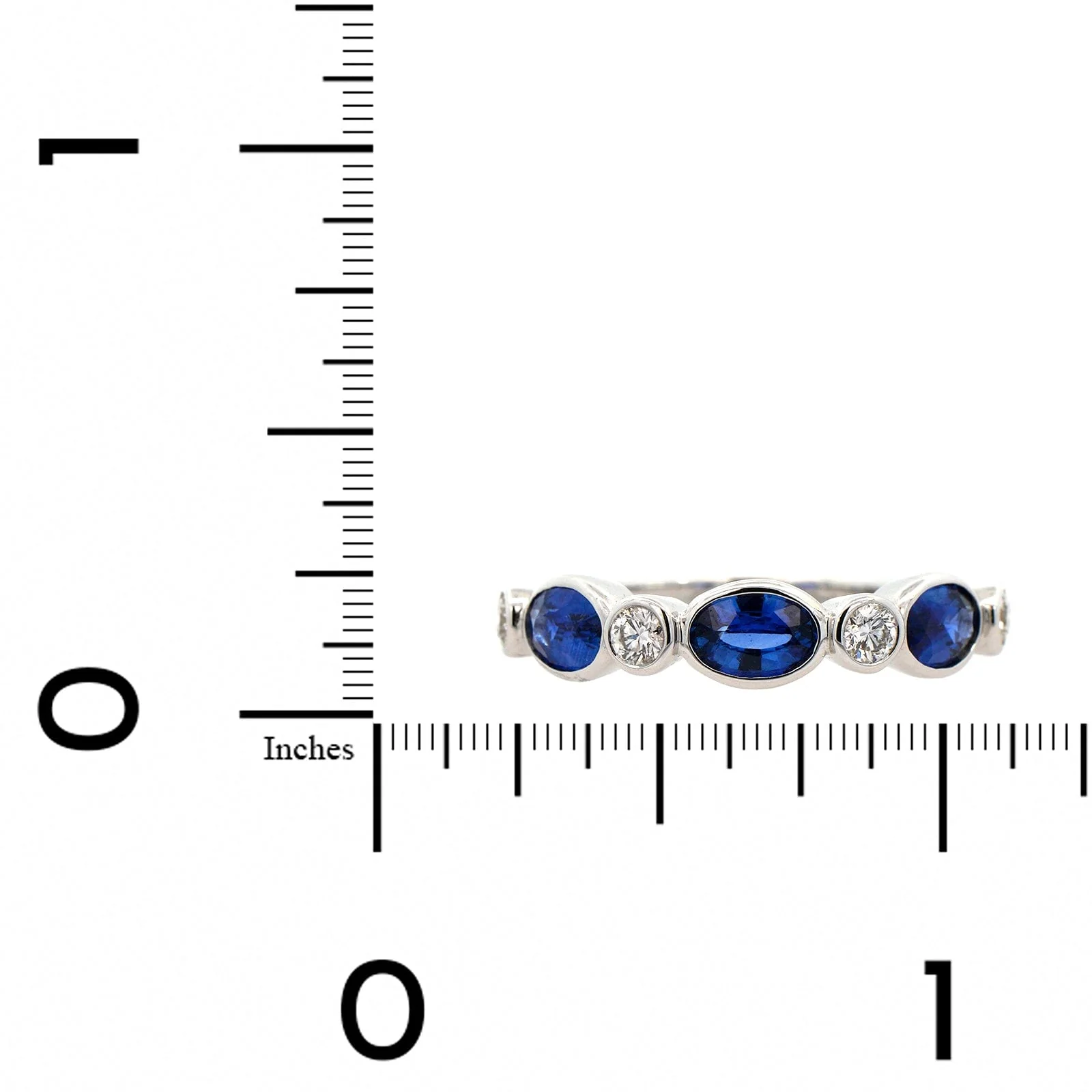 18K White Gold Alternating Oval Sapphire and Round Diamond Ring - Image 3